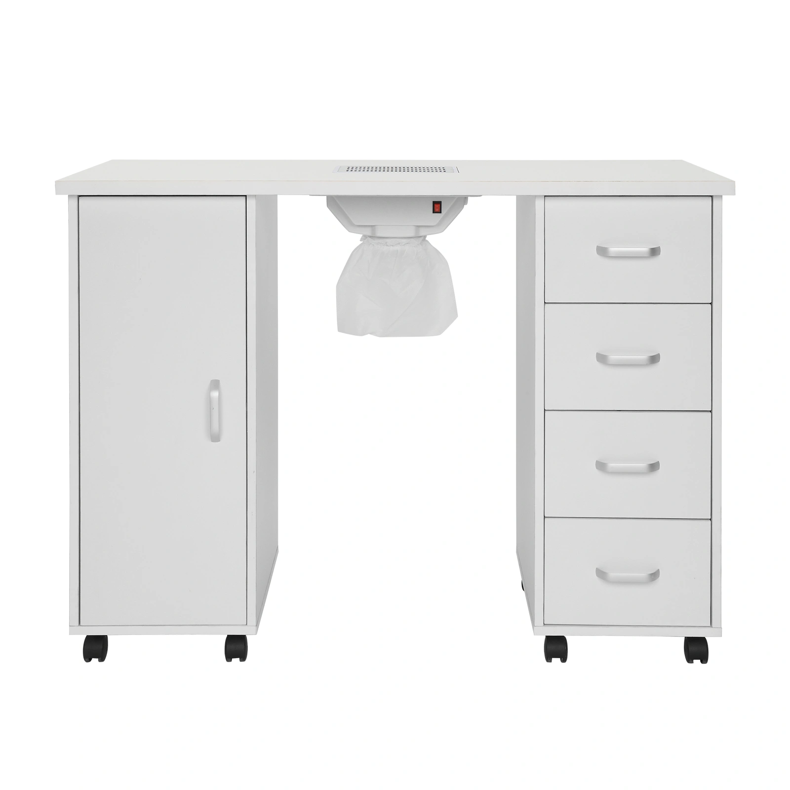 MDF White Nail Table with Single Door, 4 Drawers & Built-in Fan, Manicure Table for Salon