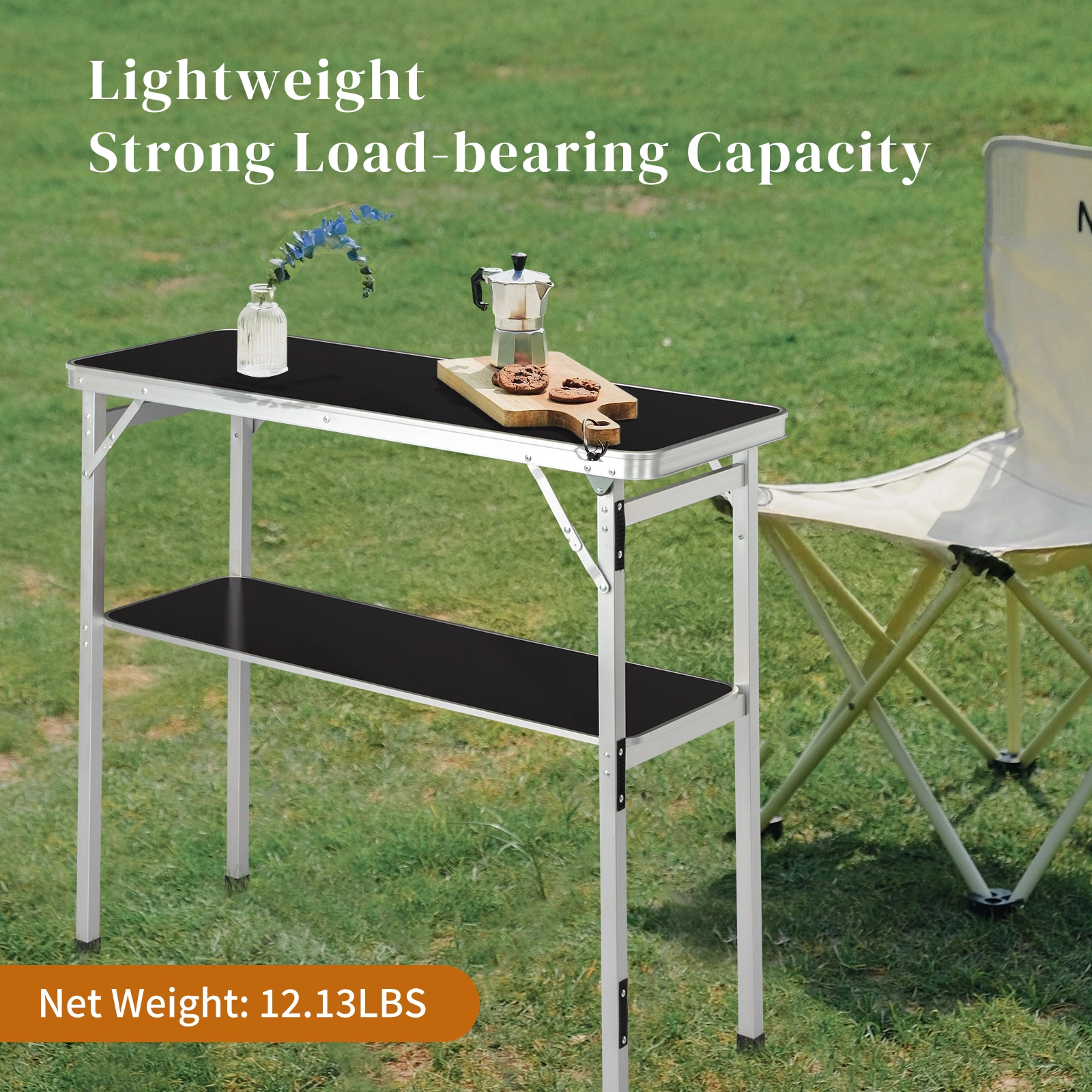Portable Folding Bar Table with Shelf & Storage Bag, Black Tradeshow Podium Table with Skirt for Indoor Outdoor Parties Exhibitions Picnics view 13