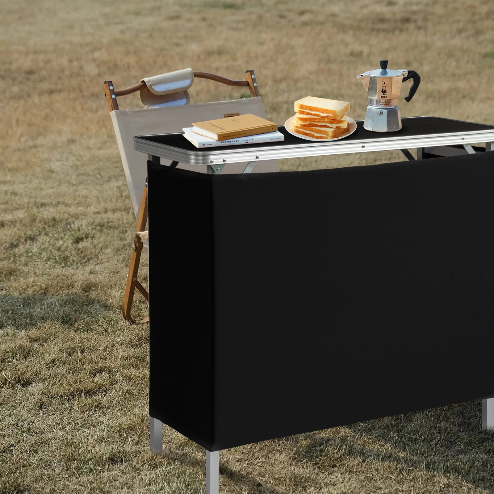 Portable Folding Bar Table with Shelf & Storage Bag, Black Tradeshow Podium Table with Skirt for Indoor Outdoor Parties Exhibitions Picnics view 15