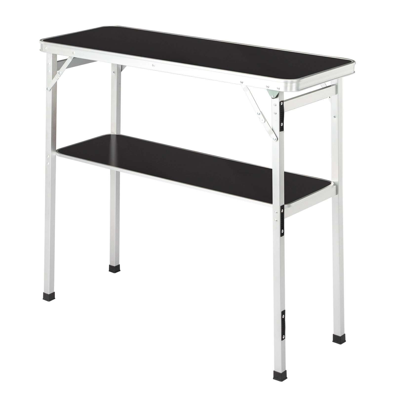 Portable Folding Bar Table with Shelf & Storage Bag, Black Tradeshow Podium Table with Skirt for Indoor Outdoor Parties Exhibitions Picnics view 2