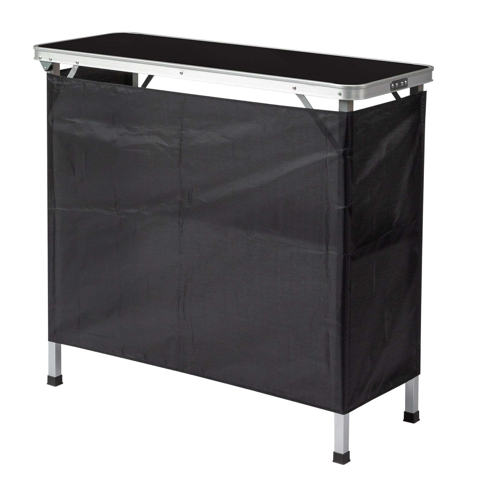 Portable Folding Bar Table with Shelf & Storage Bag, Black Tradeshow Podium Table with Skirt for Indoor Outdoor Parties Exhibitions Picnics view 3