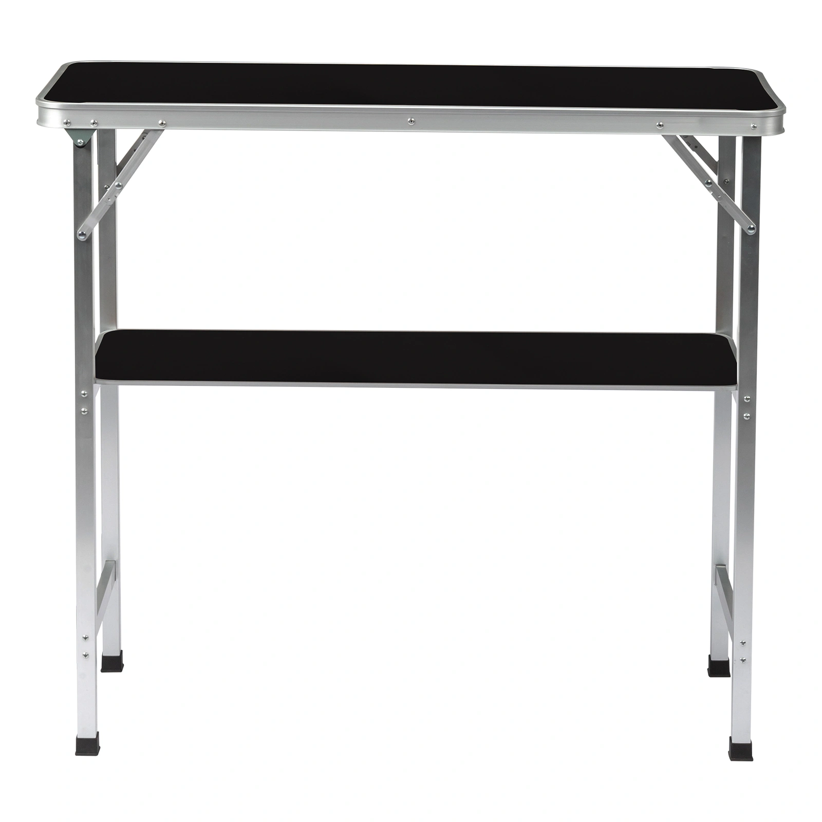 Portable Folding Bar Table with Shelf & Storage Bag, Black Tradeshow Podium Table with Skirt for Indoor Outdoor Parties Exhibitions Picnics view 5