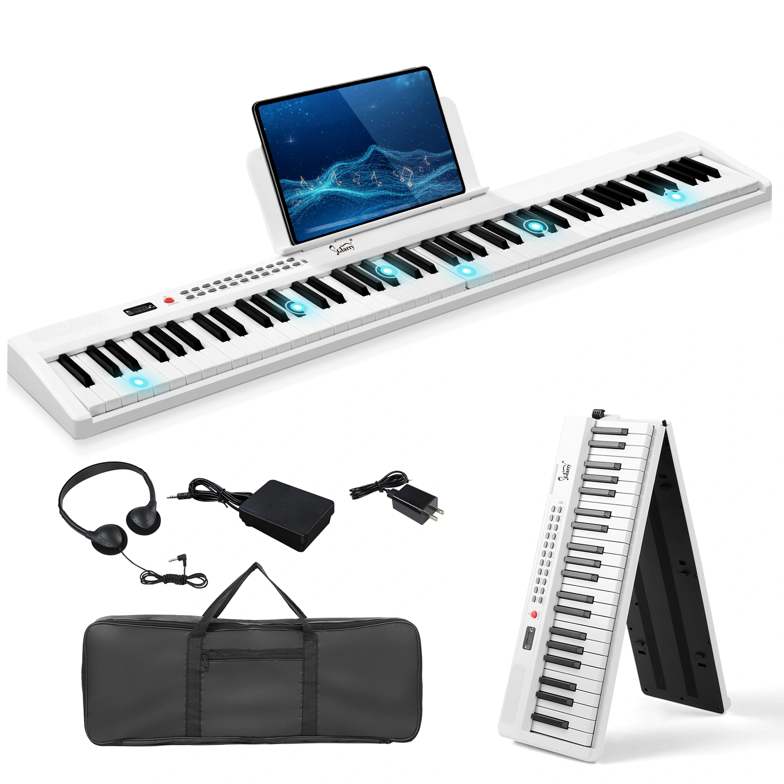 GPP-106 88 Key Digital Piano, Semi-Weighted Folding Keyboard with MIDI Bluetooth, Headphone & Carry Bag, White