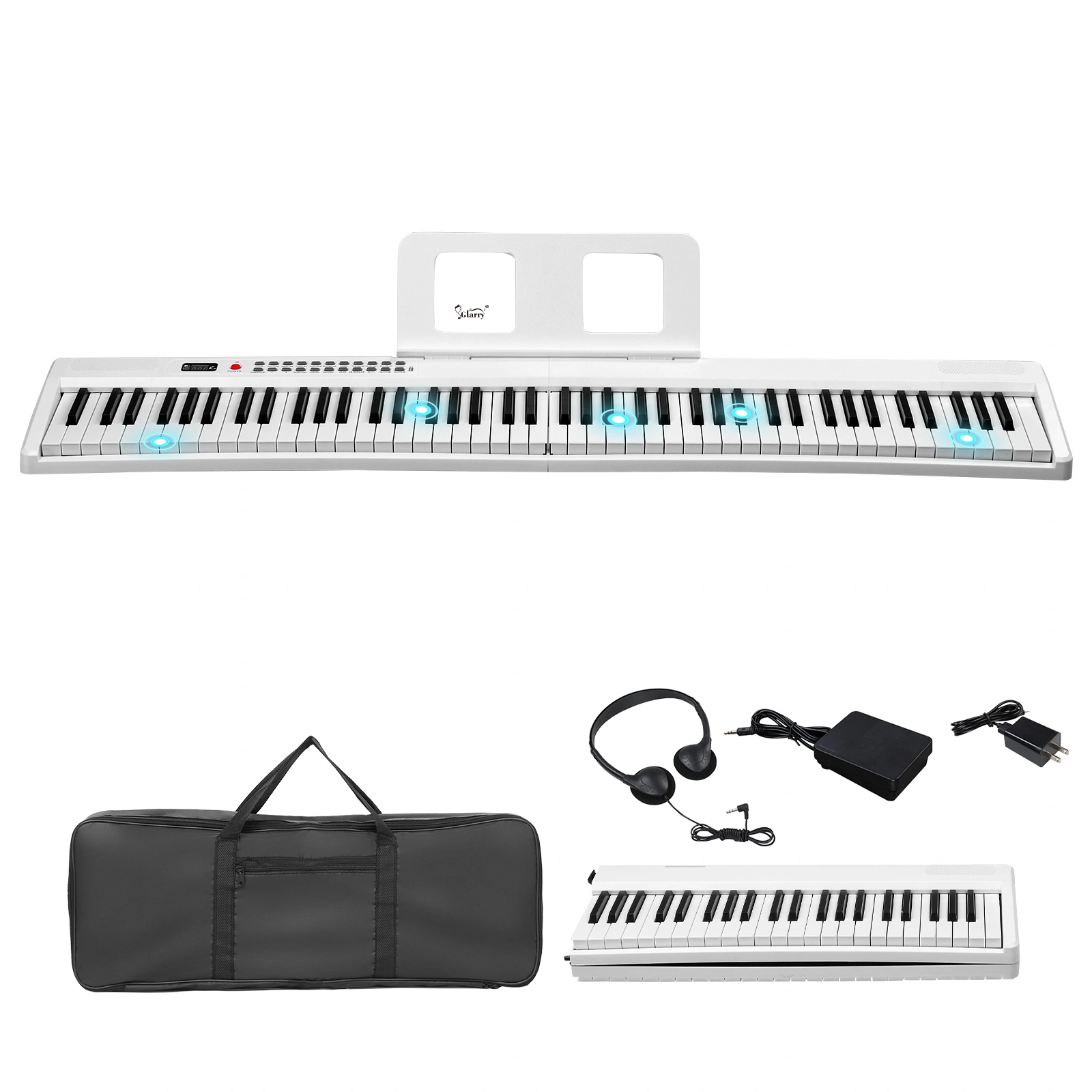 GPP-106 88 Key Digital Piano, Semi-Weighted Folding Keyboard with MIDI Bluetooth, Headphone & Carry Bag, White view 2