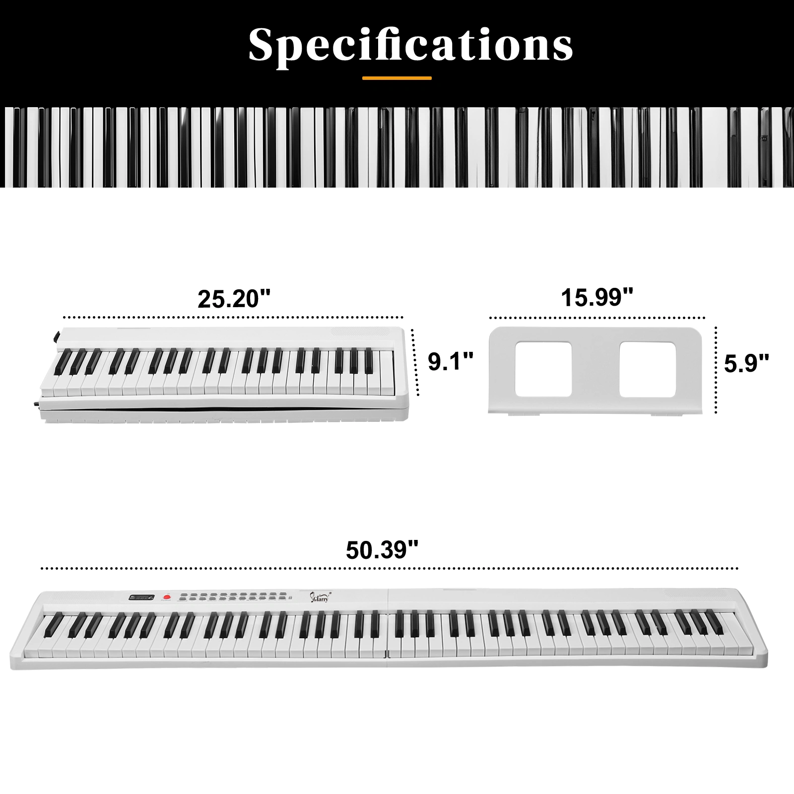 GPP-106 88 Key Digital Piano, Semi-Weighted Folding Keyboard with MIDI Bluetooth, Headphone & Carry Bag, White view 4