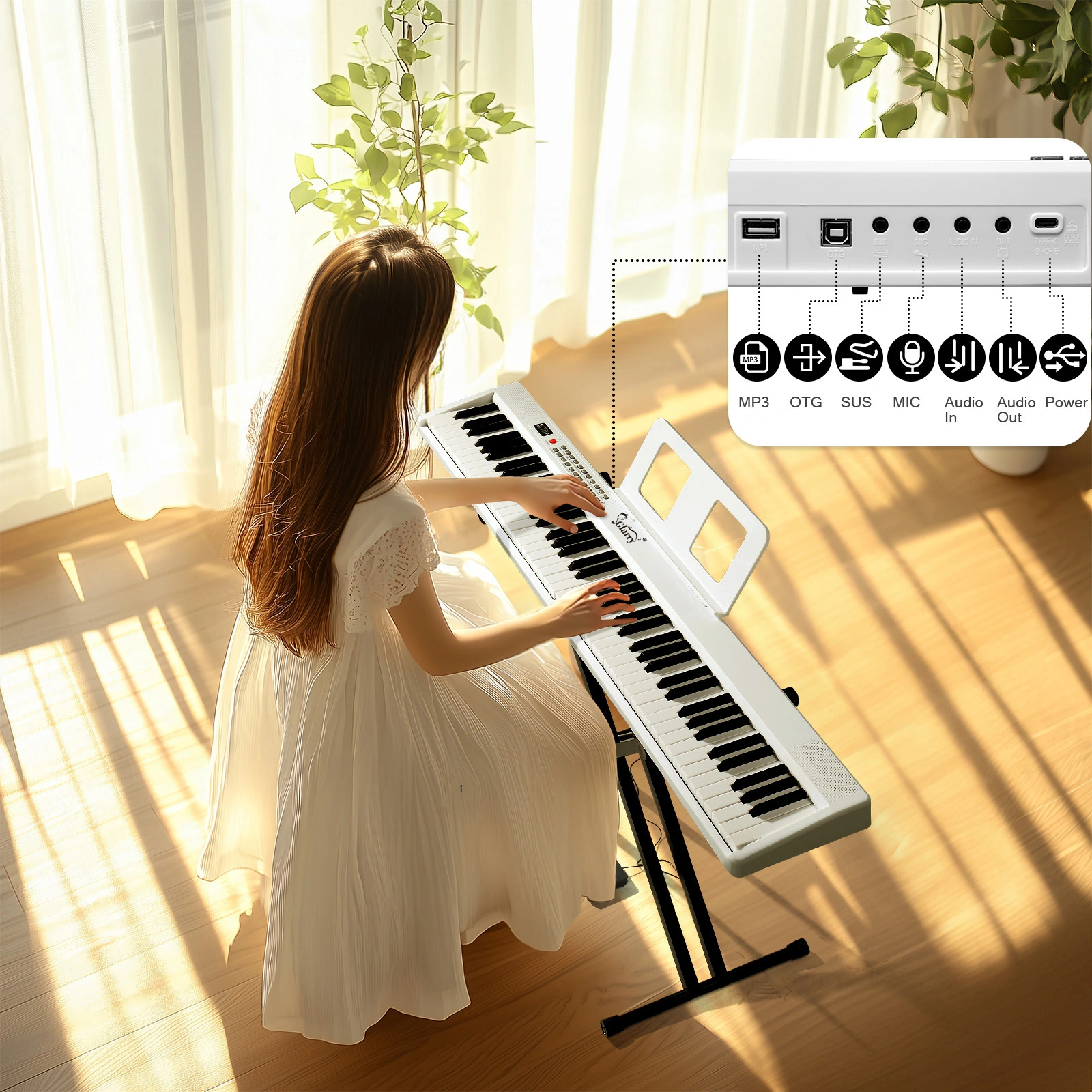 GPP-106 88 Key Digital Piano, Semi-Weighted Folding Keyboard with MIDI Bluetooth, Headphone & Carry Bag, White view 7