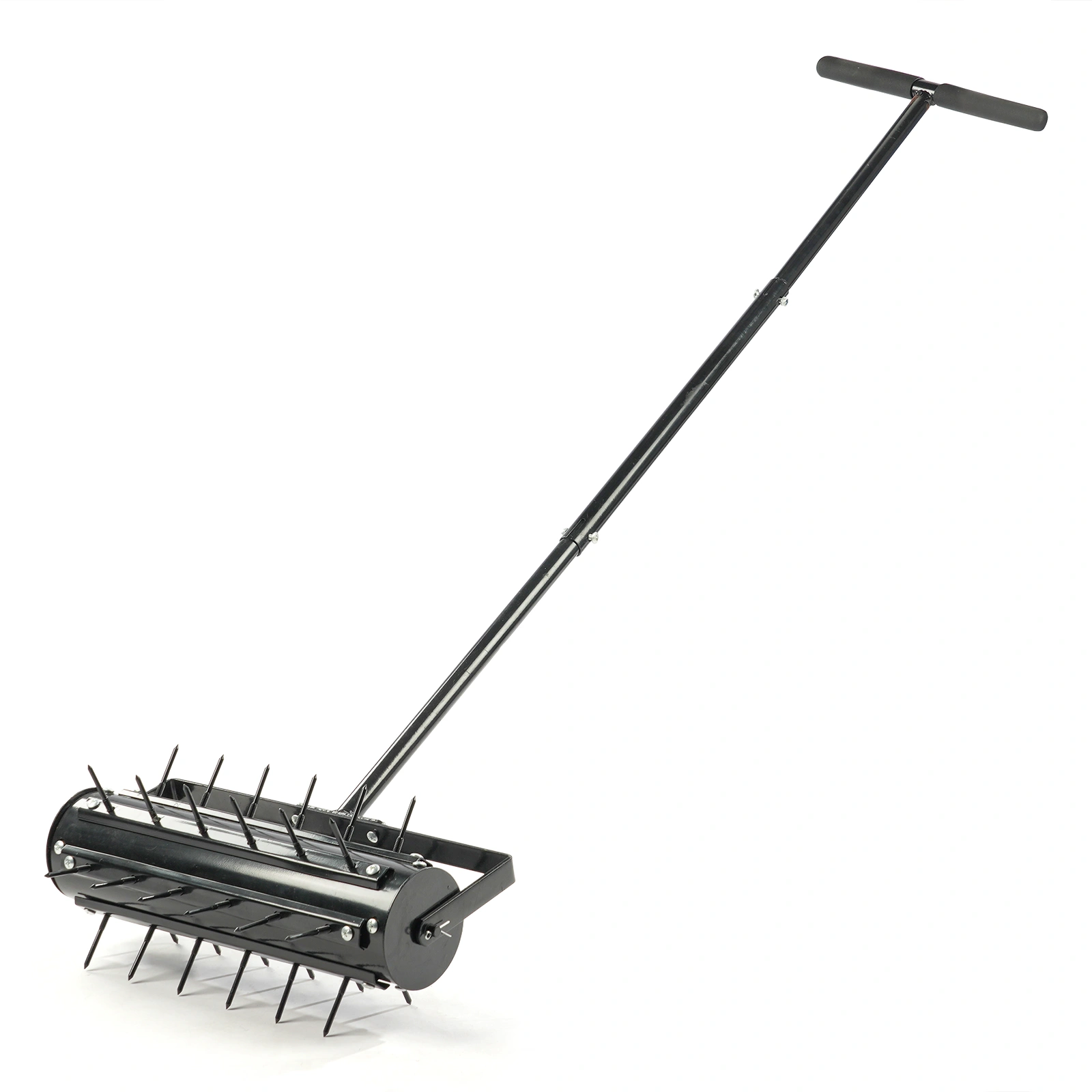 17-Inch Manual Lawn Aerator Tool, T-Handle Rolling Aerator Spike Tool, Heavy Duty Garden Aeration Tool for Grass, Yard & Soil Health, Black