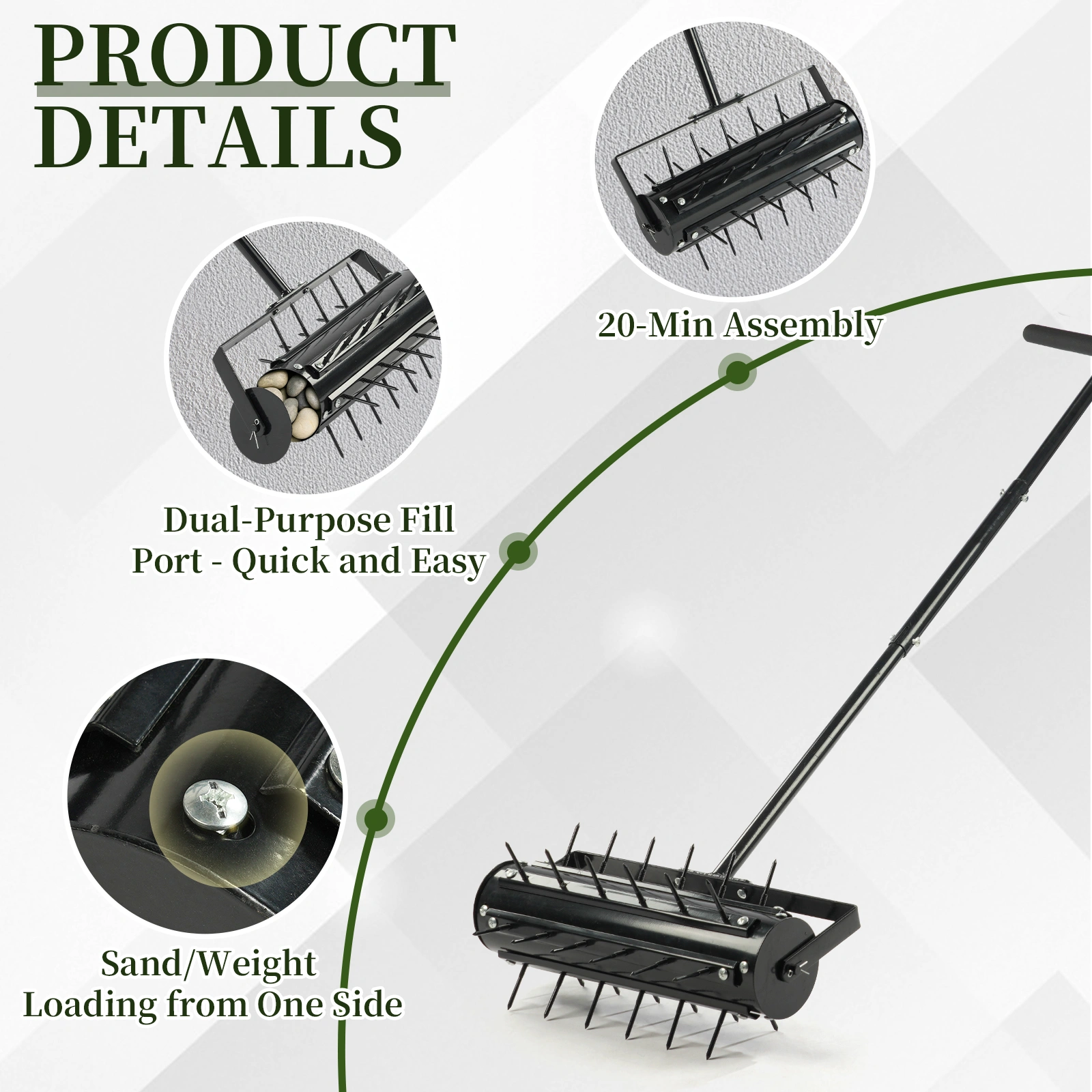 17-Inch Manual Lawn Aerator Tool, T-Handle Rolling Aerator Spike Tool, Heavy Duty Garden Aeration Tool for Grass, Yard & Soil Health, Black view 12