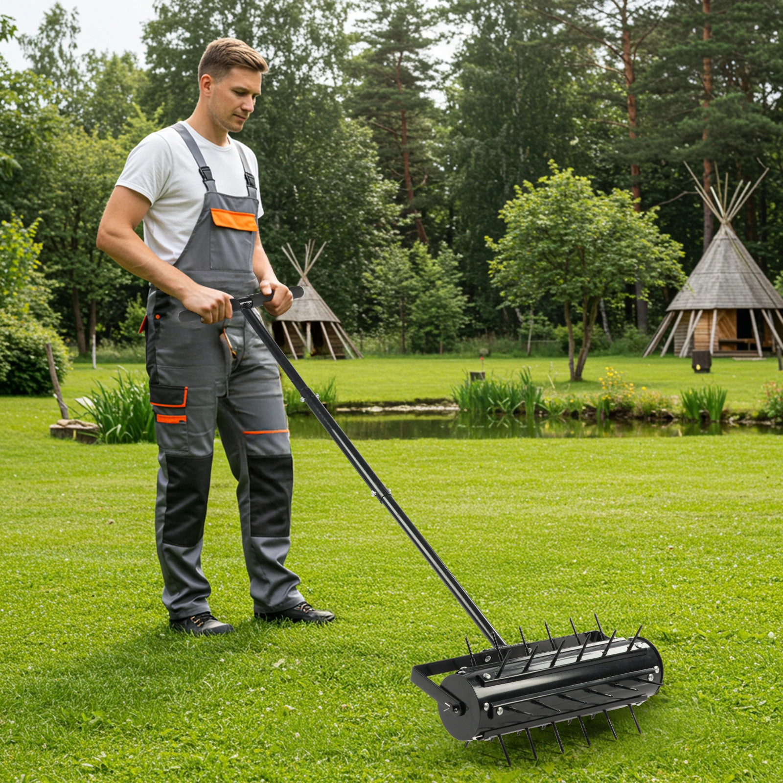 17-Inch Manual Lawn Aerator Tool, T-Handle Rolling Aerator Spike Tool, Heavy Duty Garden Aeration Tool for Grass, Yard & Soil Health, Black view 4