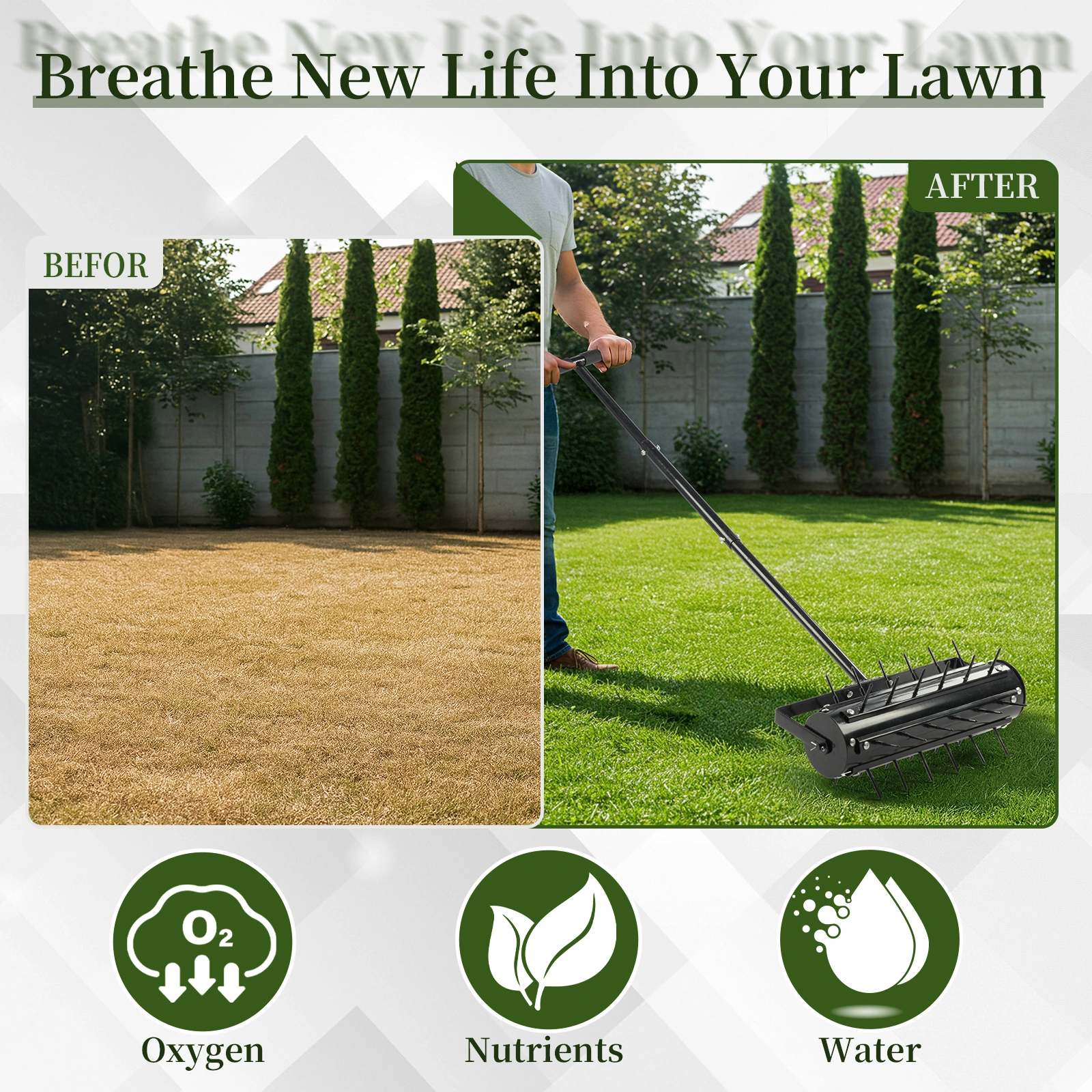 17-Inch Manual Lawn Aerator Tool, T-Handle Rolling Aerator Spike Tool, Heavy Duty Garden Aeration Tool for Grass, Yard & Soil Health, Black view 8
