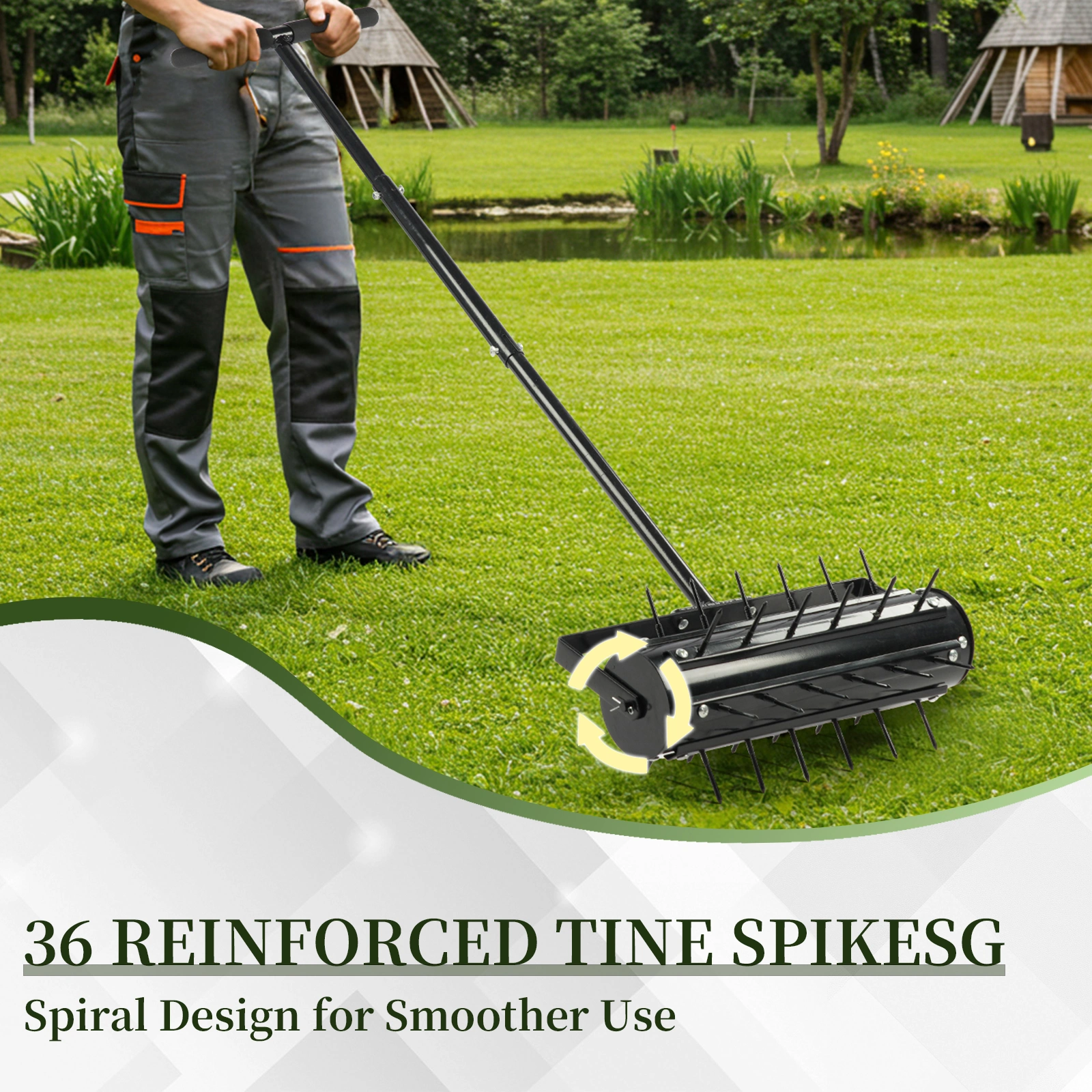 17-Inch Manual Lawn Aerator Tool, T-Handle Rolling Aerator Spike Tool, Heavy Duty Garden Aeration Tool for Grass, Yard & Soil Health, Black view 9