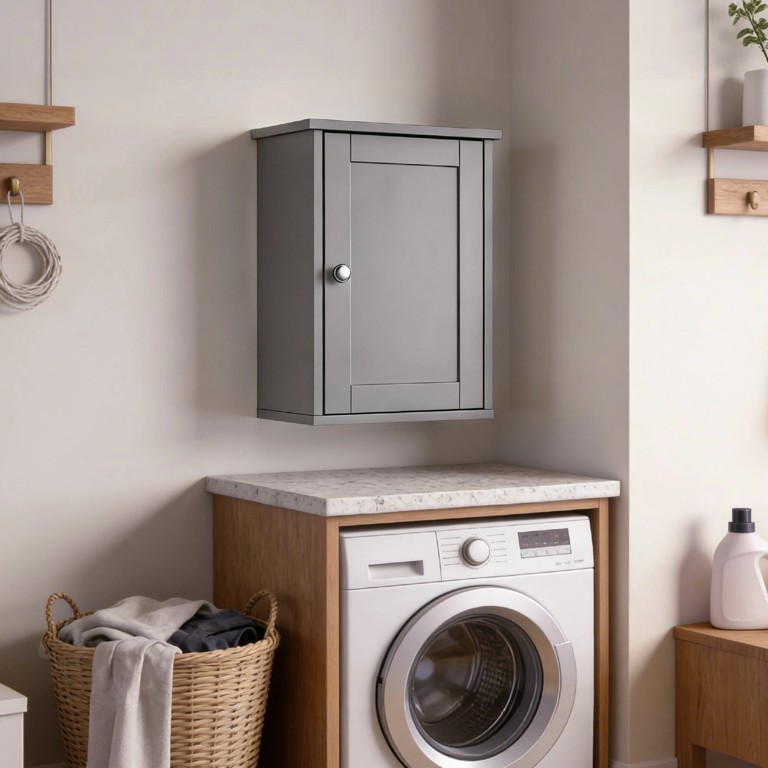 Gray P2 MDF Bathroom Vanity Cabinet 34.6x20x50cm Single Door Single Shelf Painted Finish Sink Stand