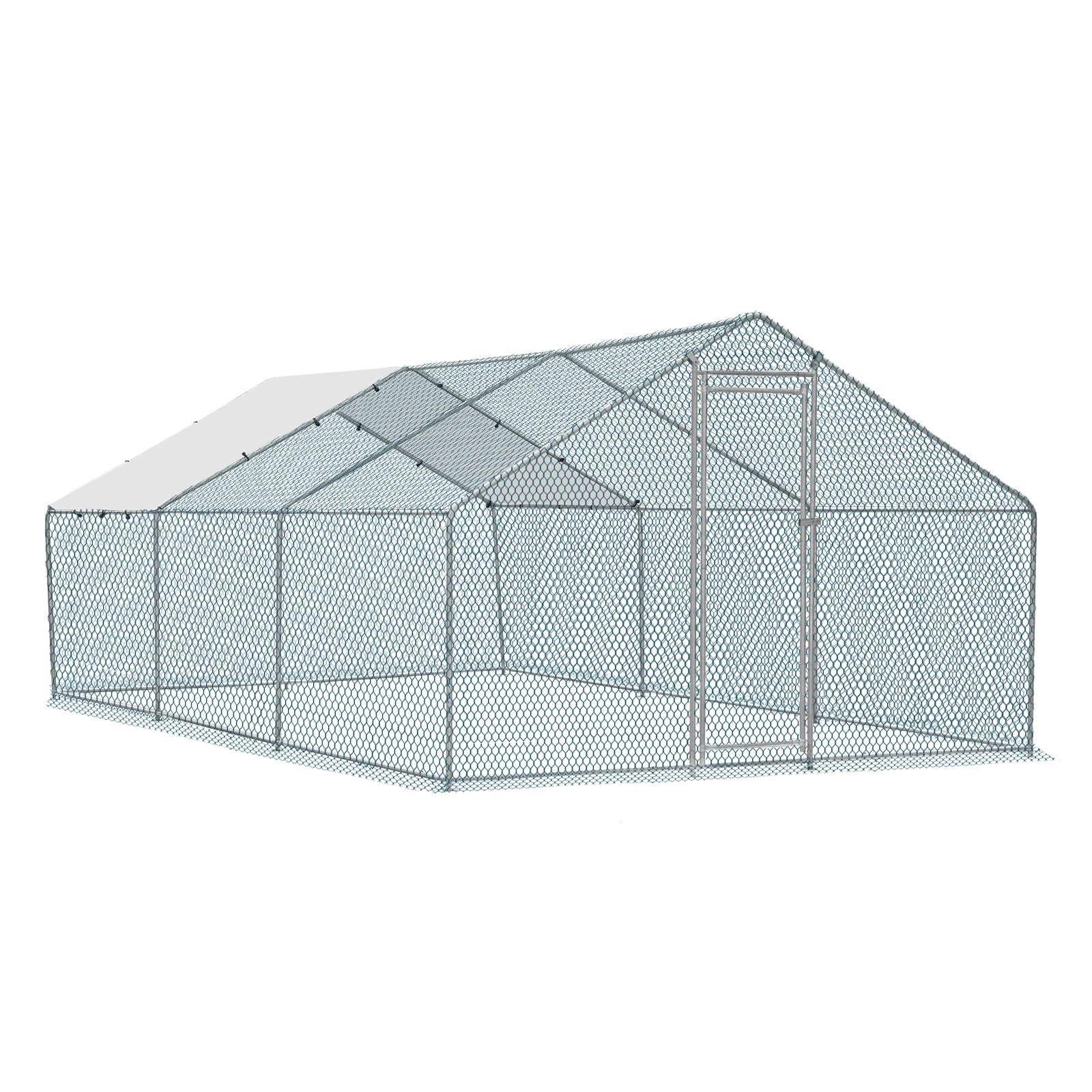 20x10 ft Metal Chicken Coop, Walk-in Poultry Hen Run House with Waterproof Cover for Rabbits Cats Dogs