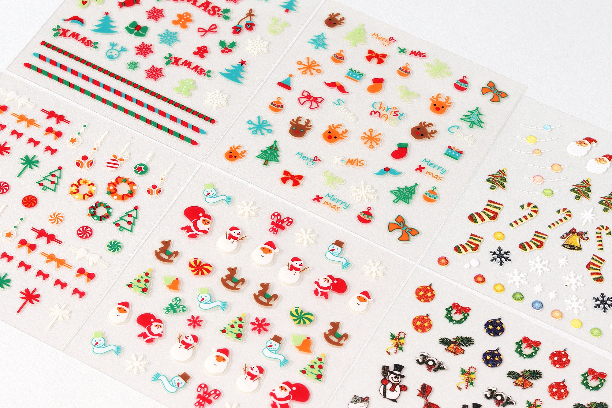 GlossyBlossom 3D Christmas Nail Stickers Korean Holiday Nail Art Decals Santa Reindeer Snowflake Tree Designs DIY Manicure view 2