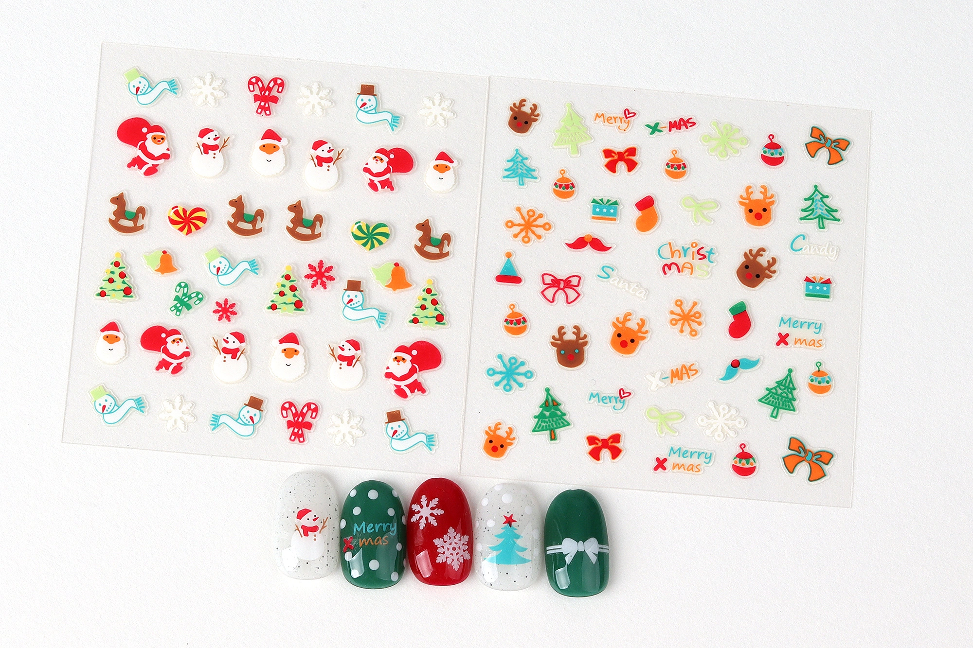 GlossyBlossom 3D Christmas Nail Stickers Korean Holiday Nail Art Decals Santa Reindeer Snowflake Tree Designs DIY Manicure view 3
