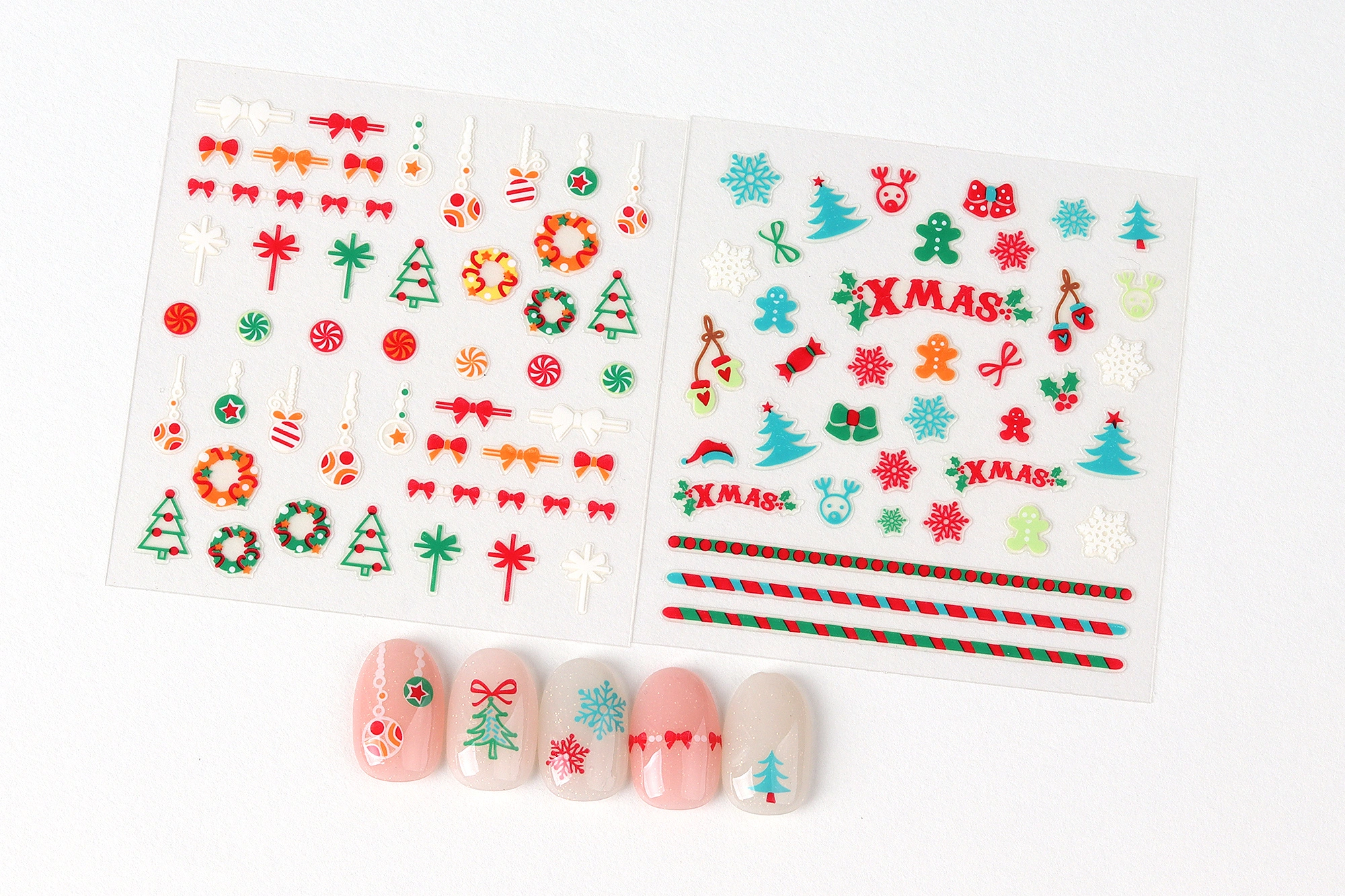 GlossyBlossom 3D Christmas Nail Stickers Korean Holiday Nail Art Decals Santa Reindeer Snowflake Tree Designs DIY Manicure view 4