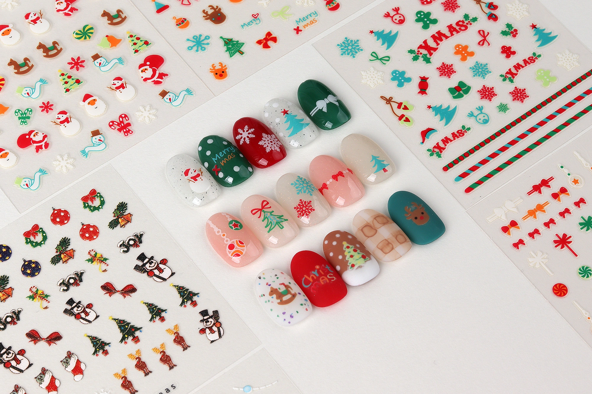 GlossyBlossom 3D Christmas Nail Stickers Korean Holiday Nail Art Decals Santa Reindeer Snowflake Tree Designs DIY Manicure view 8