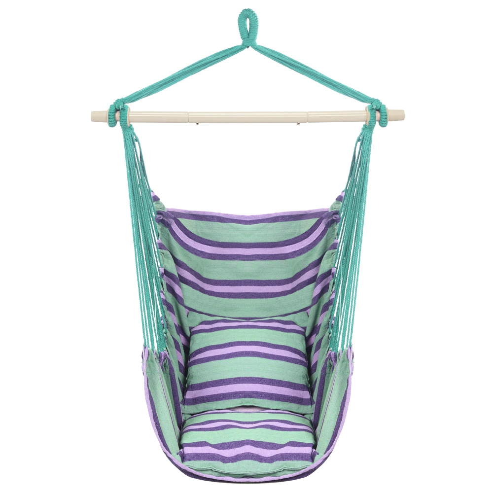 Distinctive Cotton Canvas Hanging Rope Chair with Pillows - Green