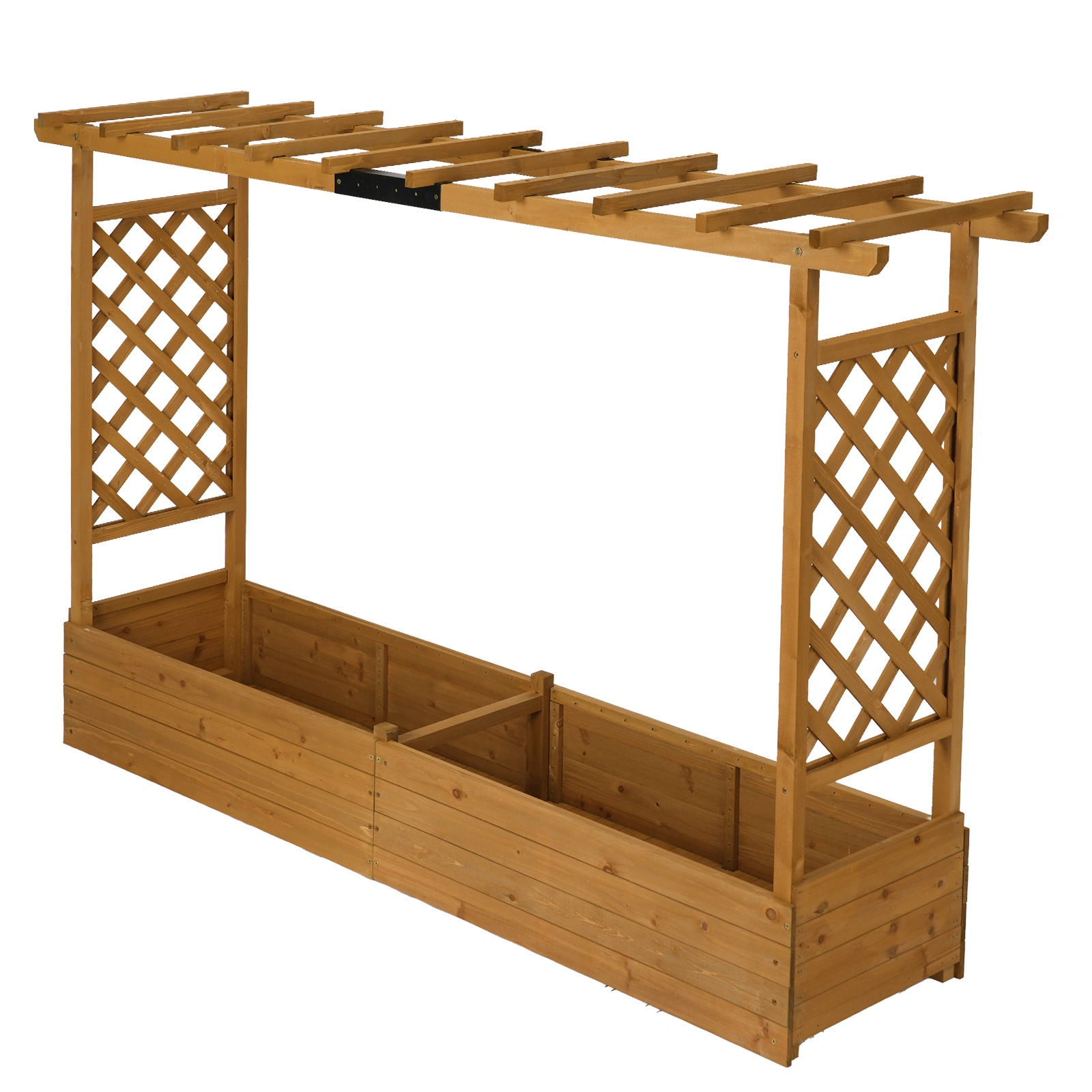 Raised Garden Bed with Trellis & Hanging Roof Carbonized Fir Planter Box Drainage Holes for Vine Climbing Flower Outdoor Patio
