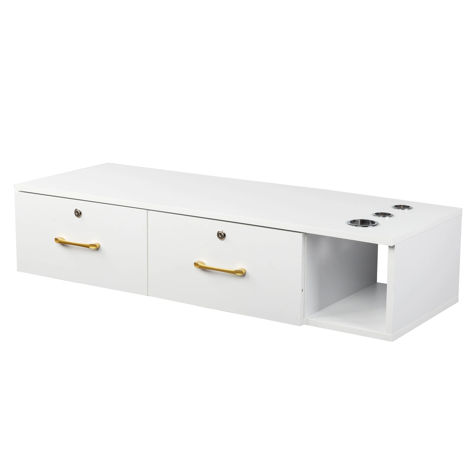 White Salon Cabinet 15mm E0 Particleboard Linen Finish, 2 Drawer 3 Hole with Lock Storage Cabinet for Beauty Salon Spa