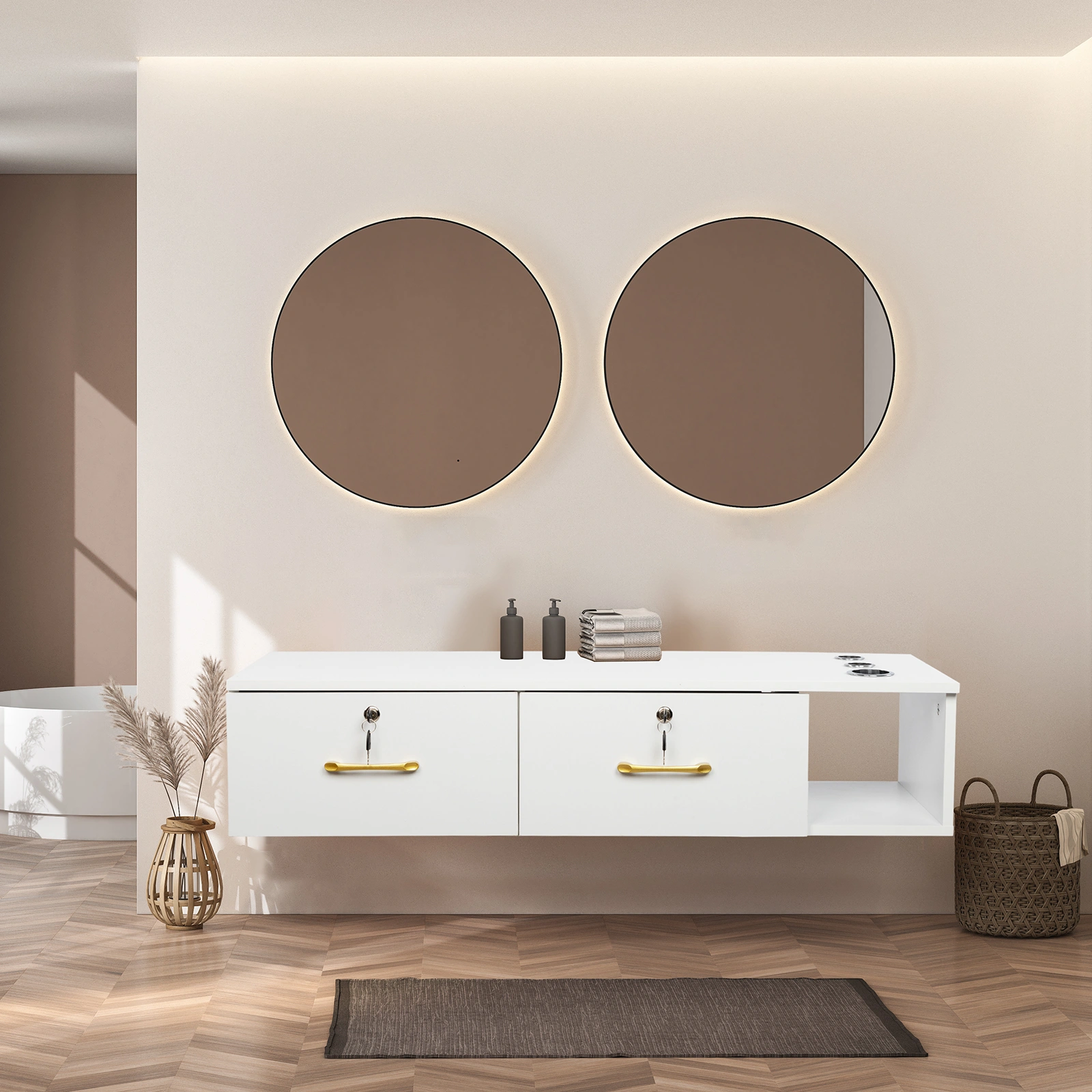 White Salon Cabinet 15mm E0 Particleboard Linen Finish, 2 Drawer 3 Hole with Lock Storage Cabinet for Beauty Salon Spa view 10