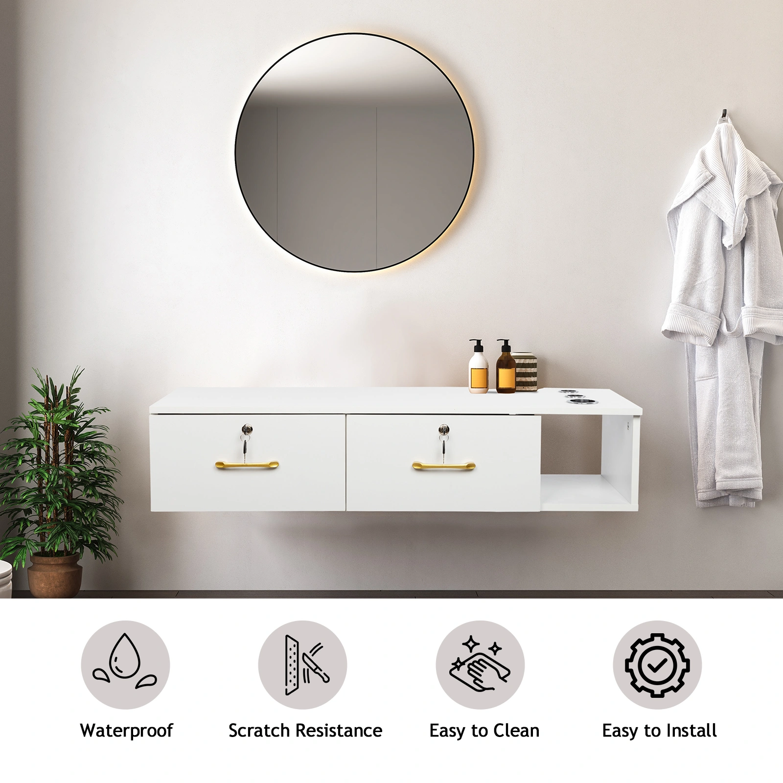 White Salon Cabinet 15mm E0 Particleboard Linen Finish, 2 Drawer 3 Hole with Lock Storage Cabinet for Beauty Salon Spa view 11