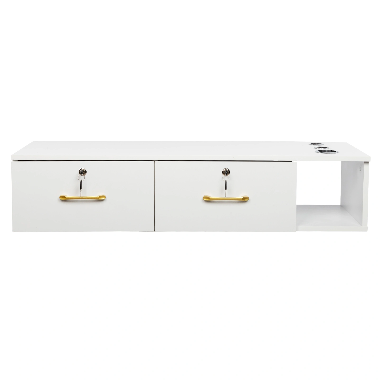 White Salon Cabinet 15mm E0 Particleboard Linen Finish, 2 Drawer 3 Hole with Lock Storage Cabinet for Beauty Salon Spa view 2