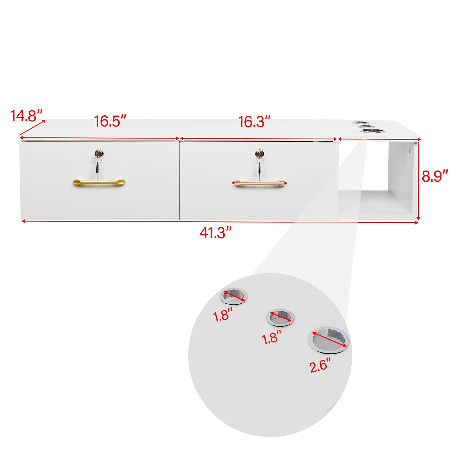 White Salon Cabinet 15mm E0 Particleboard Linen Finish, 2 Drawer 3 Hole with Lock Storage Cabinet for Beauty Salon Spa view 3