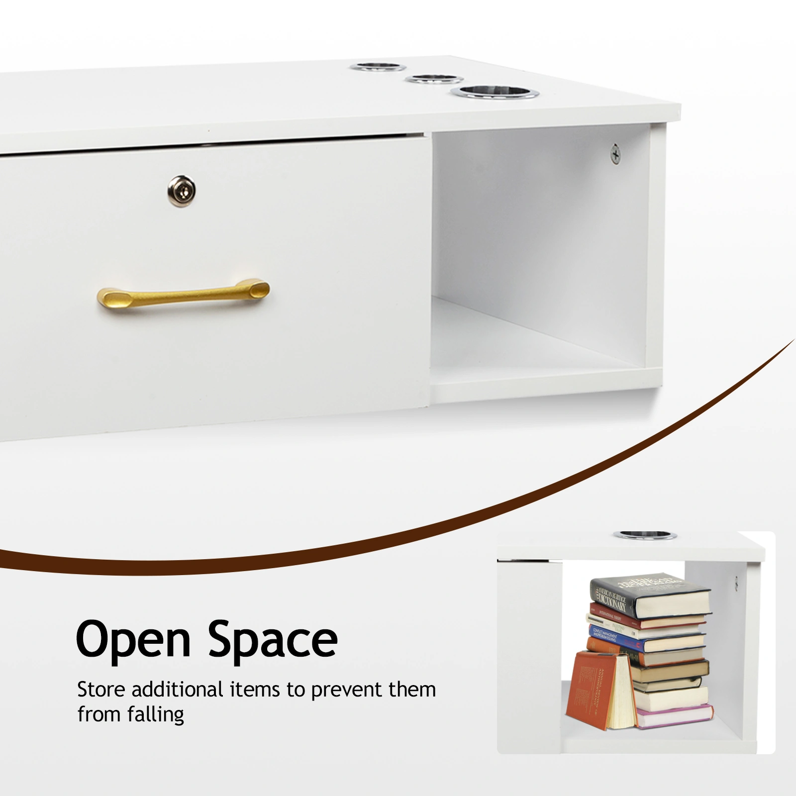 White Salon Cabinet 15mm E0 Particleboard Linen Finish, 2 Drawer 3 Hole with Lock Storage Cabinet for Beauty Salon Spa view 4