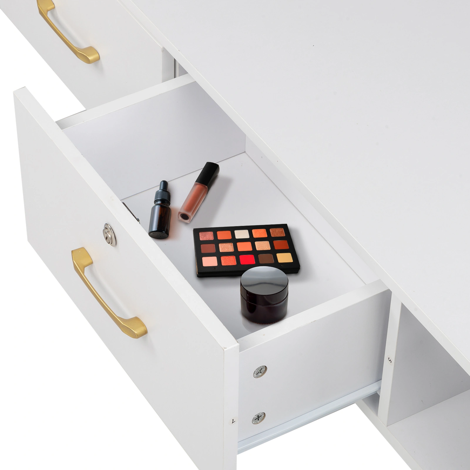 White Salon Cabinet 15mm E0 Particleboard Linen Finish, 2 Drawer 3 Hole with Lock Storage Cabinet for Beauty Salon Spa view 6