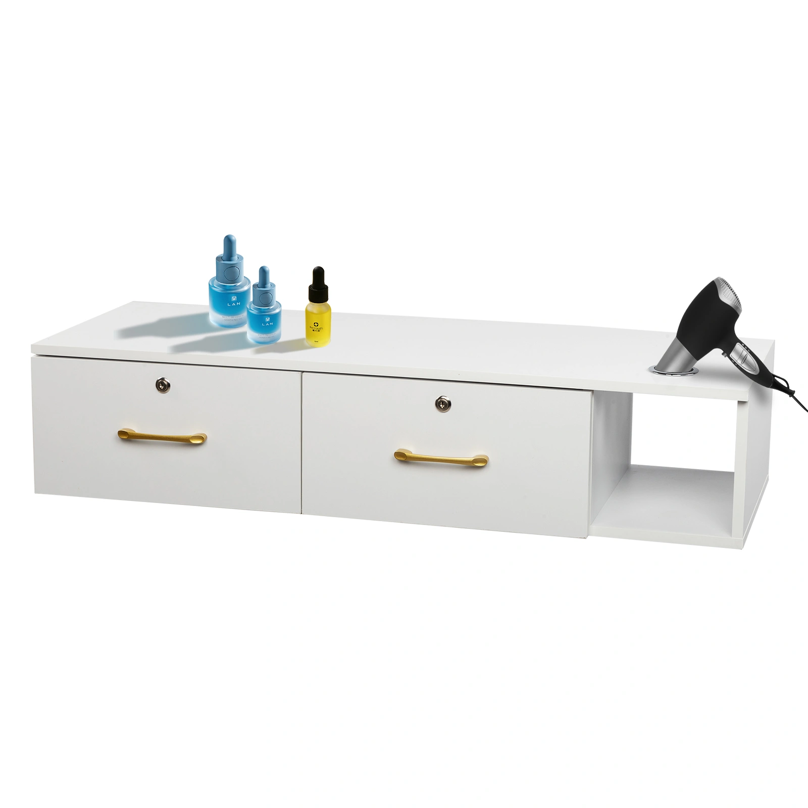 White Salon Cabinet 15mm E0 Particleboard Linen Finish, 2 Drawer 3 Hole with Lock Storage Cabinet for Beauty Salon Spa view 8