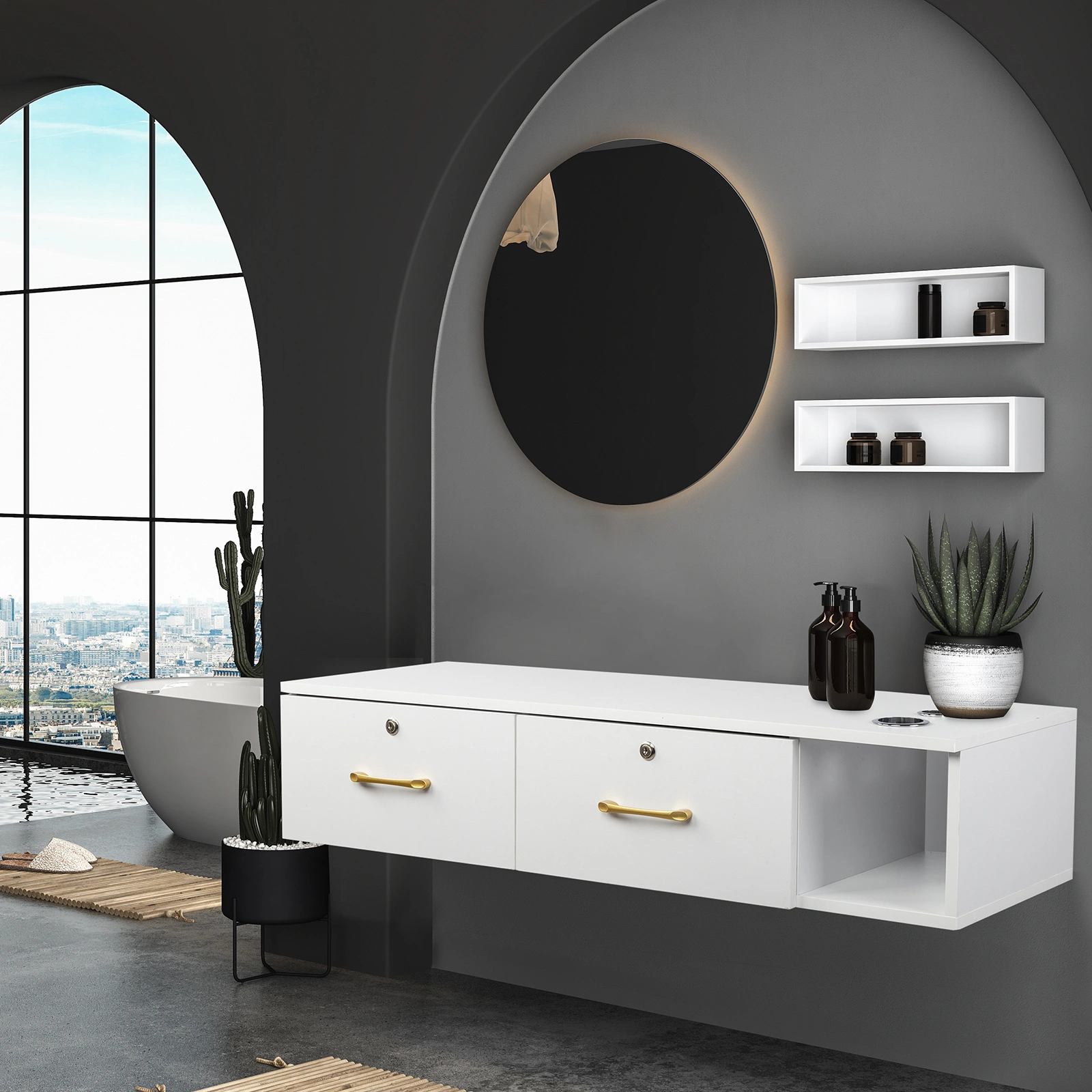 White Salon Cabinet 15mm E0 Particleboard Linen Finish, 2 Drawer 3 Hole with Lock Storage Cabinet for Beauty Salon Spa view 9