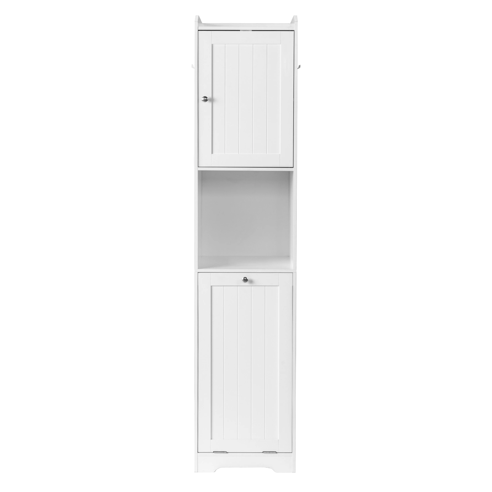 White Bathroom Tall Cabinet, 40x40x180cm Melamine Faced Particleboard, 1 Door + Flip-Down Drawer with Non-Woven Storage Bag, Vertical Grain view 17