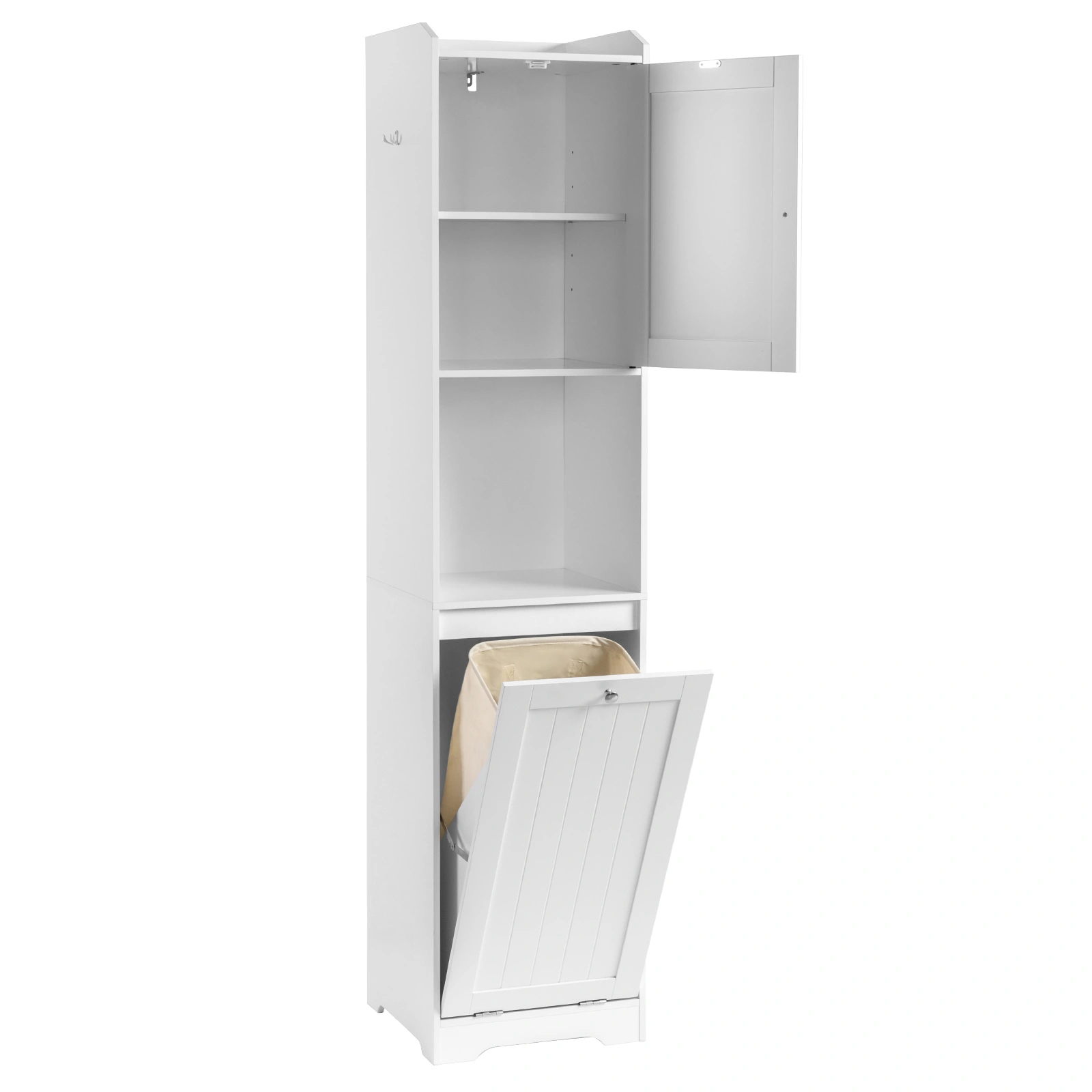 White Bathroom Tall Cabinet, 40x40x180cm Melamine Faced Particleboard, 1 Door + Flip-Down Drawer with Non-Woven Storage Bag, Vertical Grain view 4