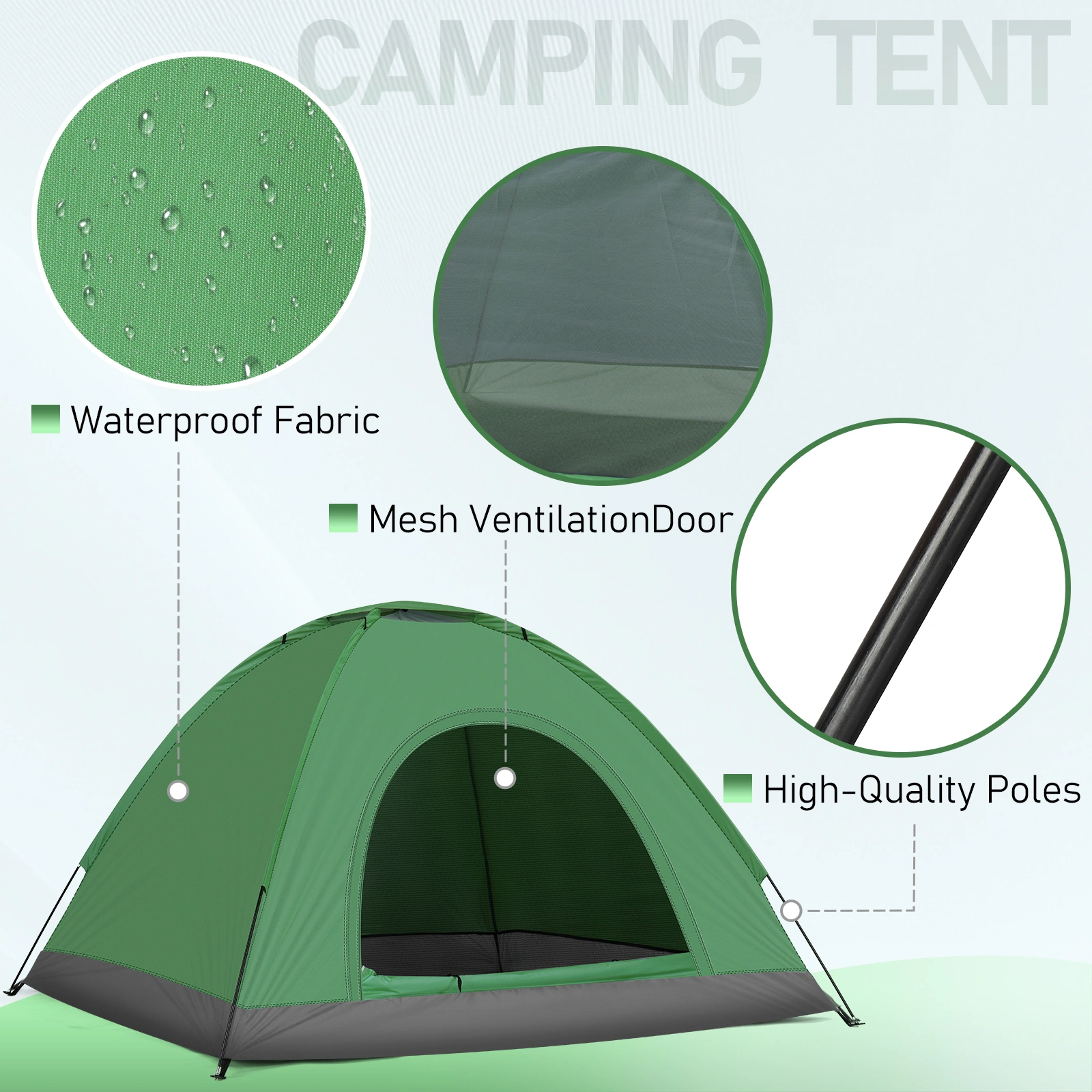 3-4 Person Camping Dome Tent, Army Green Waterproof Family Outdoor Tent, Easy Setup for Hiking Backpacking view 4