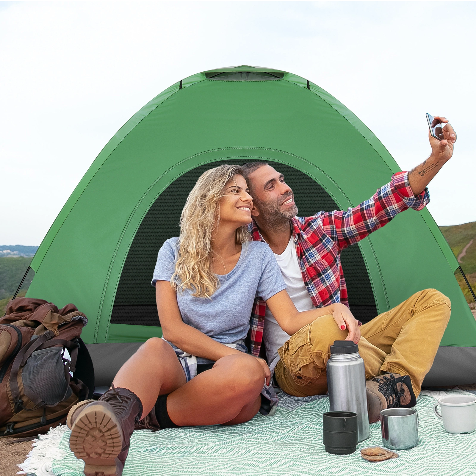 3-4 Person Camping Dome Tent, Army Green Waterproof Family Outdoor Tent, Easy Setup for Hiking Backpacking view 8