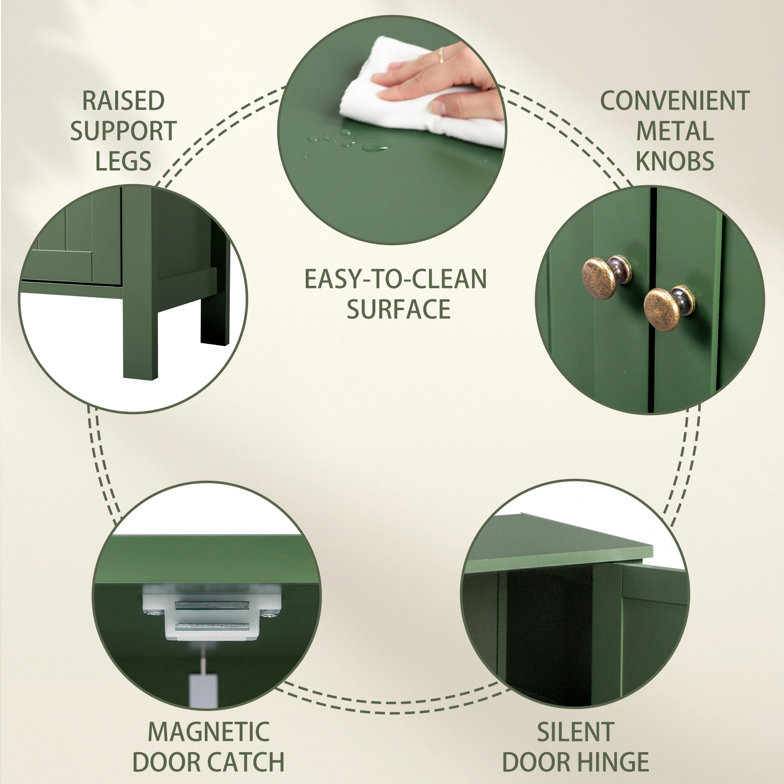 60cm Bathroom Vanity Forest Green MDF Vertical Stripes Double Door 60x30x80cm view 14