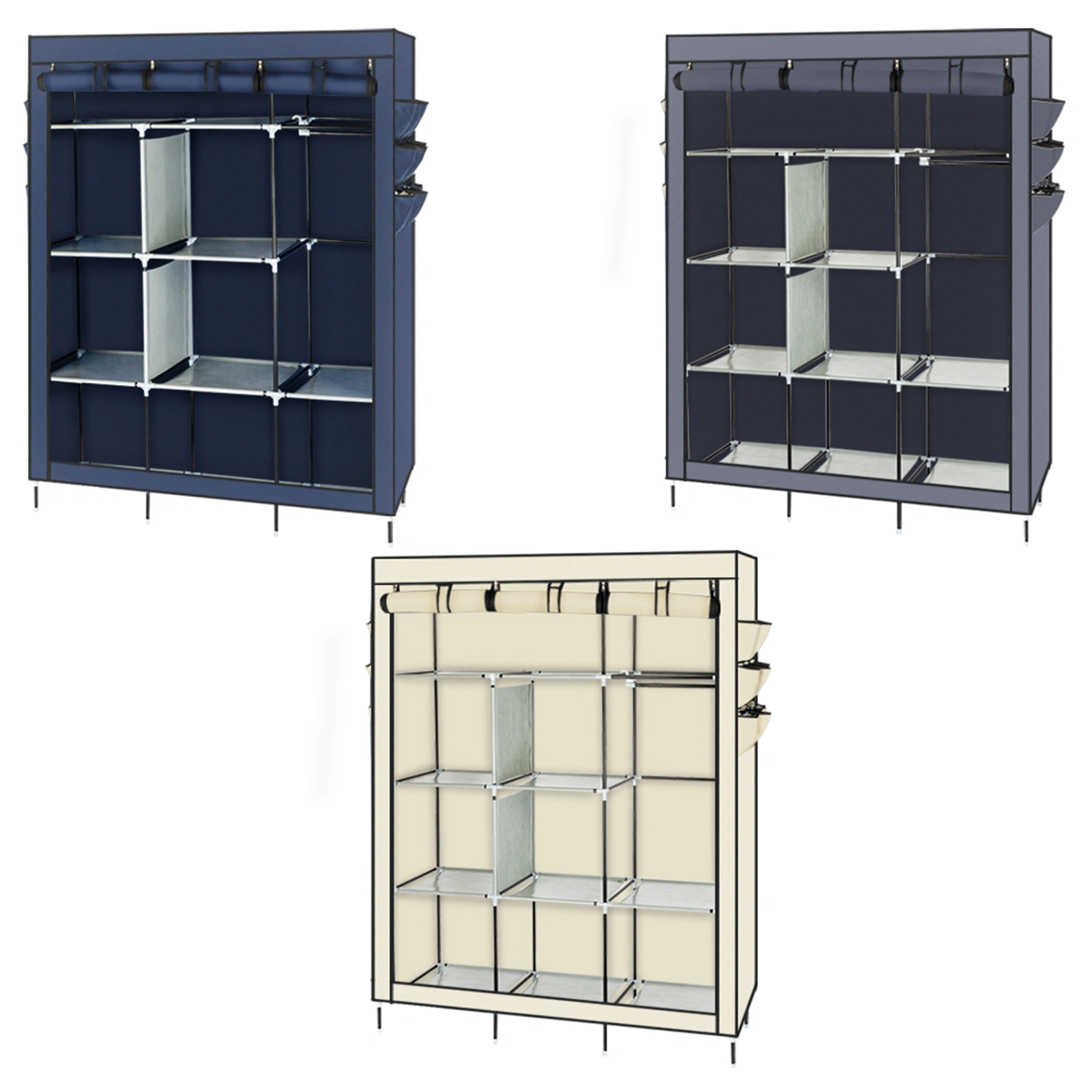 69 Inch High Leg Non-Woven Fabric Wardrobe Closet Cabinet Organizer Gray view 19