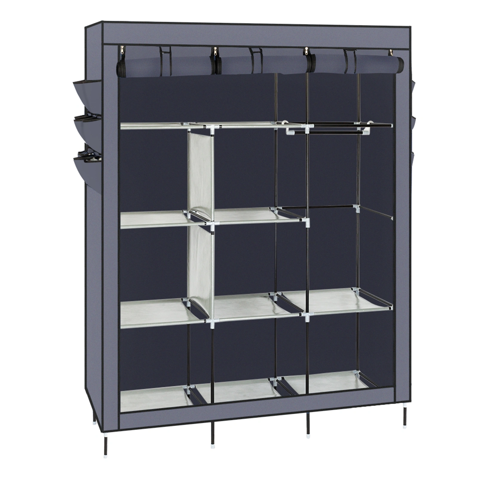 69 Inch High Leg Non-Woven Fabric Wardrobe Closet Cabinet Organizer Gray view 4