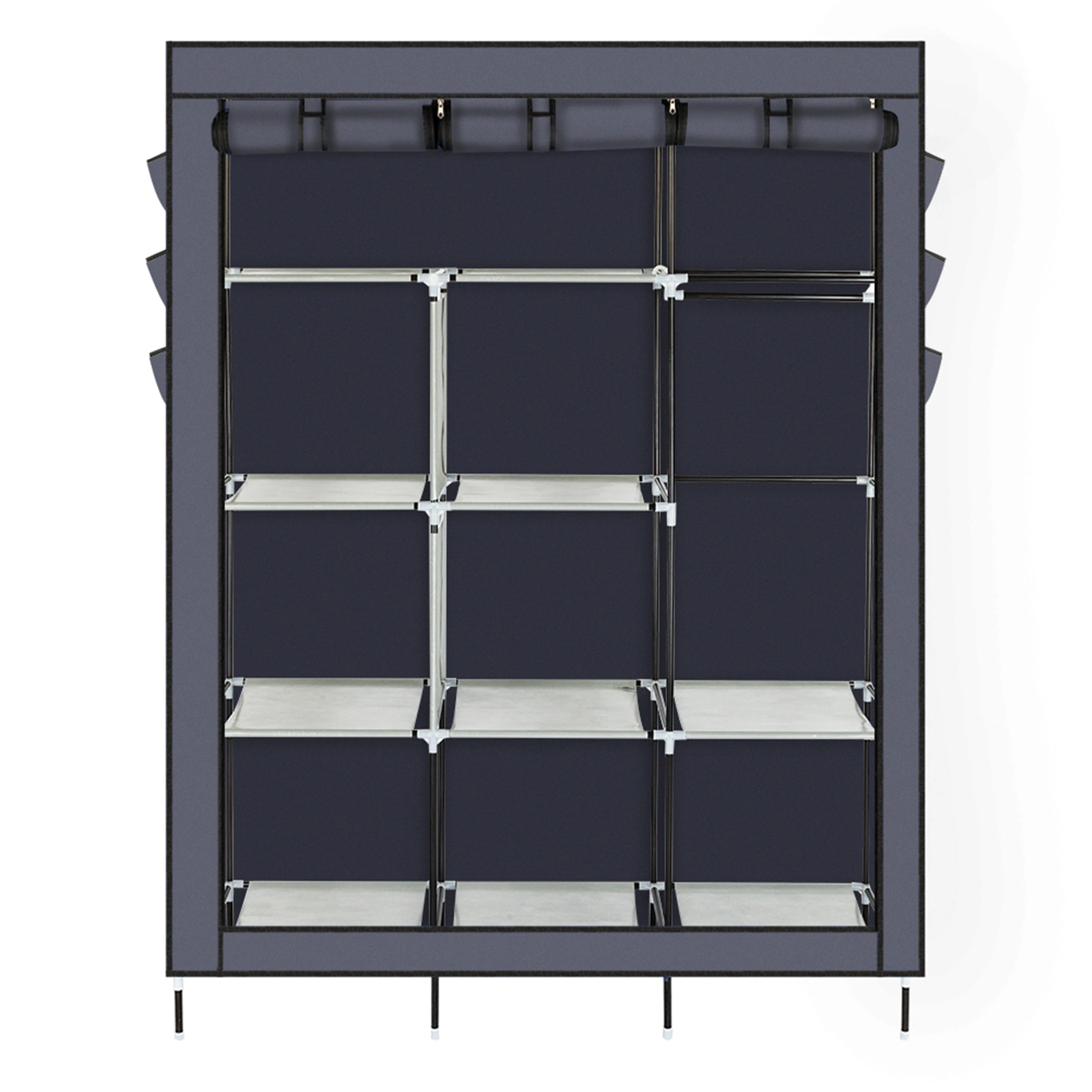 69 Inch High Leg Non-Woven Fabric Wardrobe Closet Cabinet Organizer Gray view 6