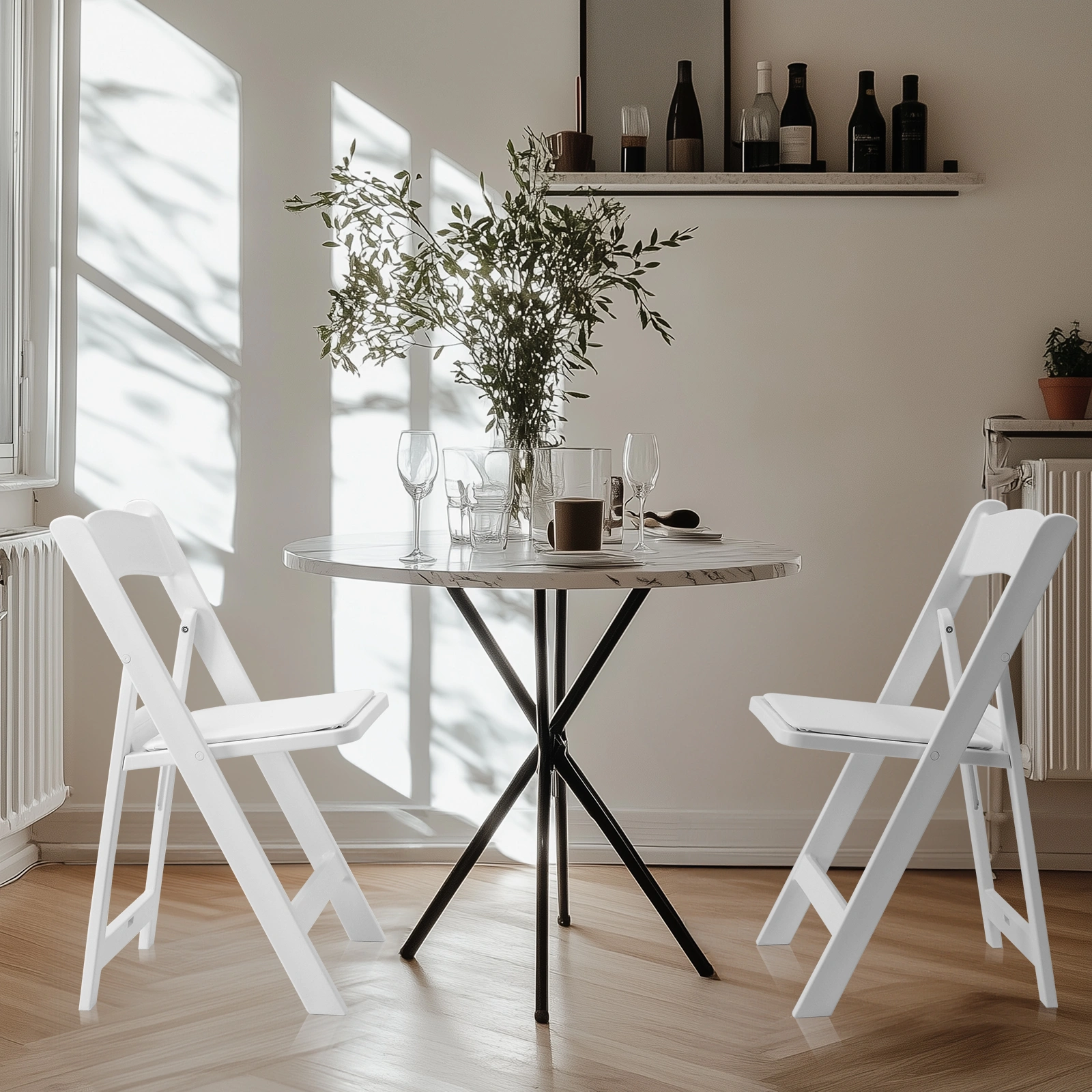 4 Pack White Folding Chairs with Padded Seat, Resin Stackable Event Chairs Indoor Outdoor for Home Party Picnic Wedding School view 2