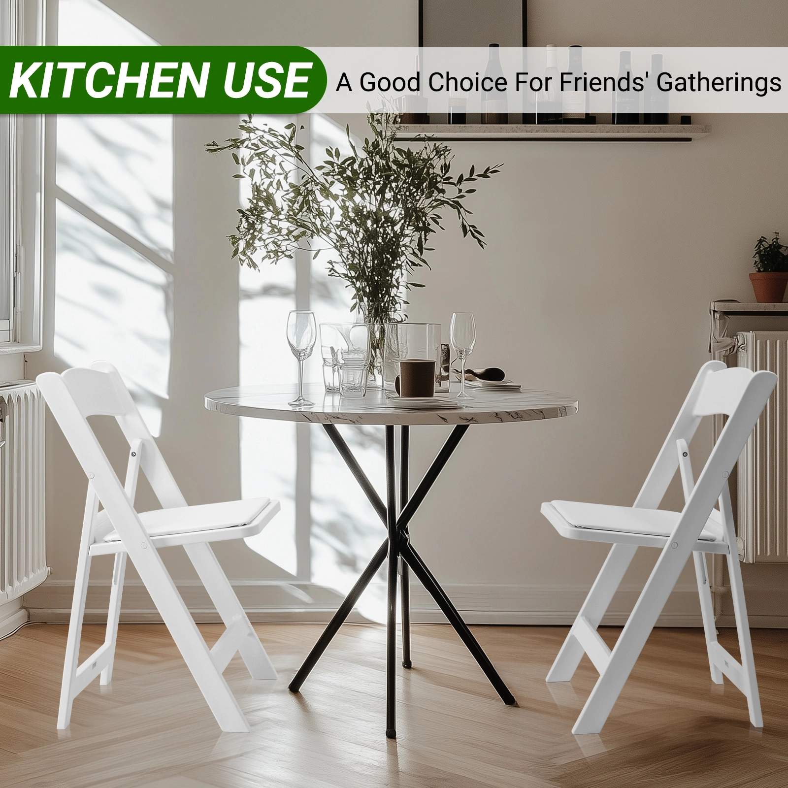 4 Pack White Folding Chairs with Padded Seat, Resin Stackable Event Chairs Indoor Outdoor for Home Party Picnic Wedding School view 20