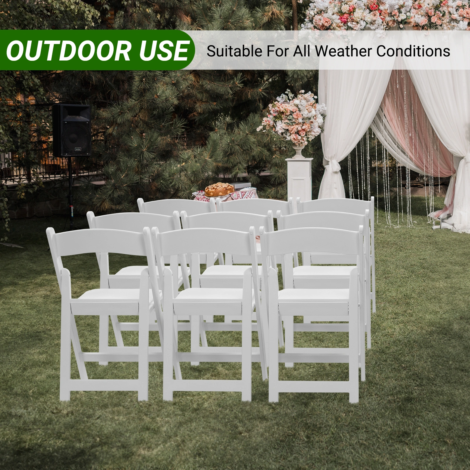4 Pack White Folding Chairs with Padded Seat, Resin Stackable Event Chairs Indoor Outdoor for Home Party Picnic Wedding School view 21