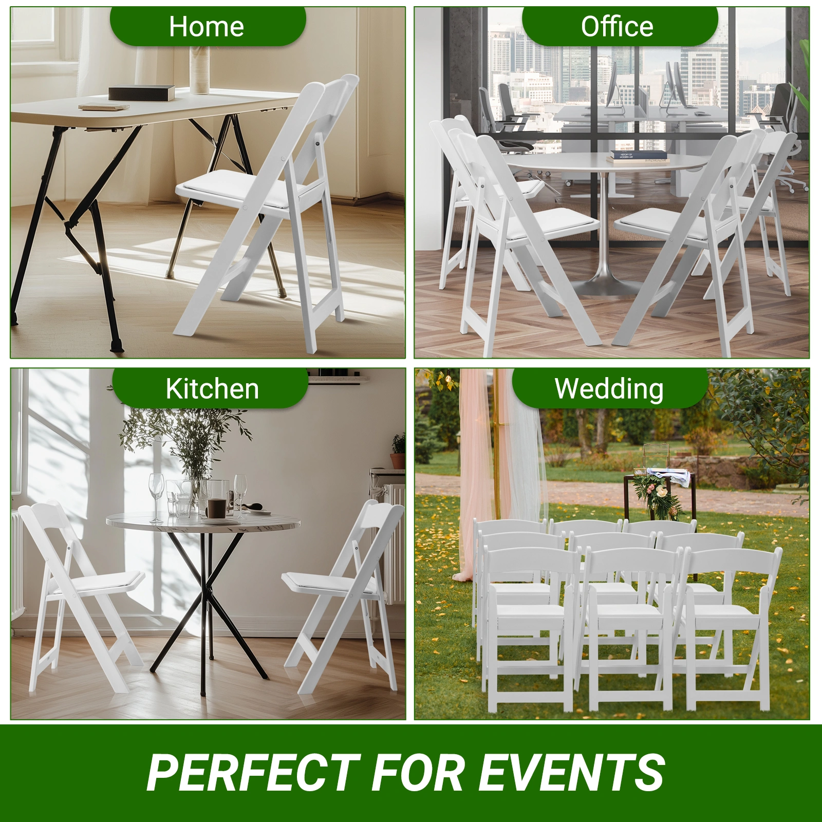 4 Pack White Folding Chairs with Padded Seat, Resin Stackable Event Chairs Indoor Outdoor for Home Party Picnic Wedding School view 22