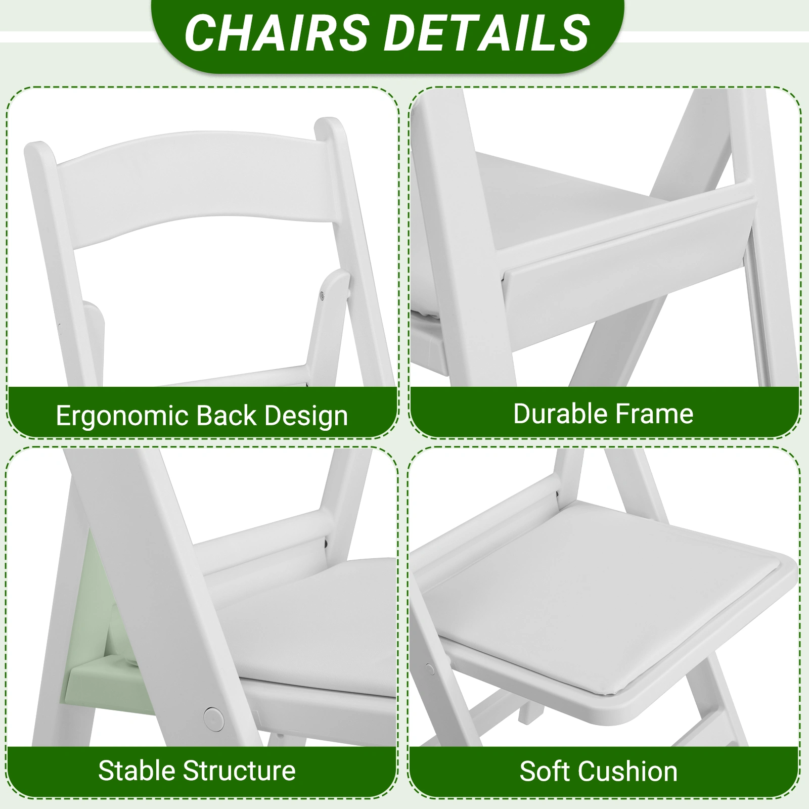 4 Pack White Folding Chairs with Padded Seat, Resin Stackable Event Chairs Indoor Outdoor for Home Party Picnic Wedding School view 24