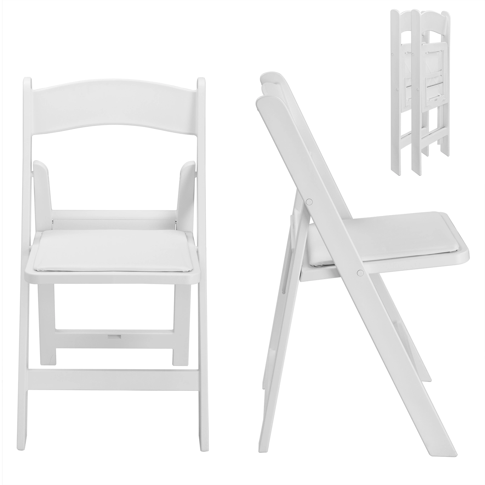 4 Pack White Folding Chairs with Padded Seat, Resin Stackable Event Chairs Indoor Outdoor for Home Party Picnic Wedding School view 30