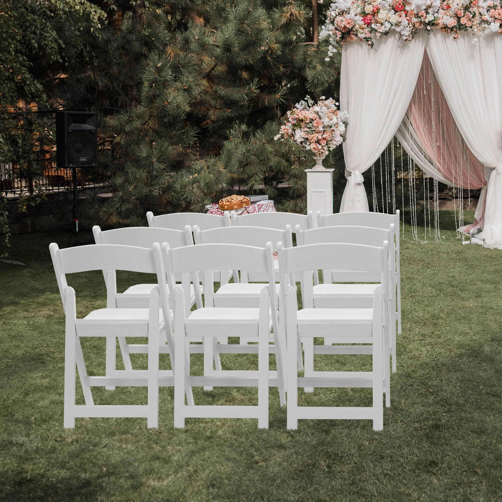 4 Pack White Folding Chairs with Padded Seat, Resin Stackable Event Chairs Indoor Outdoor for Home Party Picnic Wedding School view 6