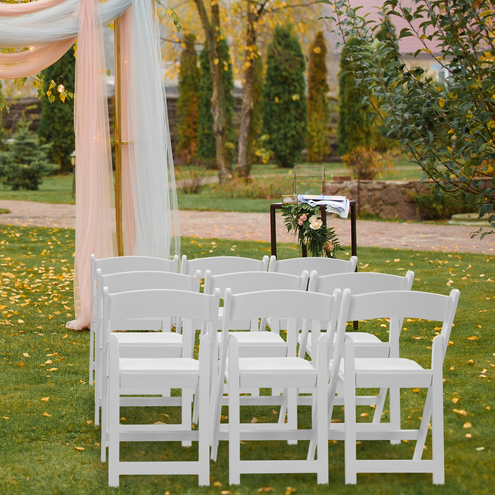 4 Pack White Folding Chairs with Padded Seat, Resin Stackable Event Chairs Indoor Outdoor for Home Party Picnic Wedding School view 7