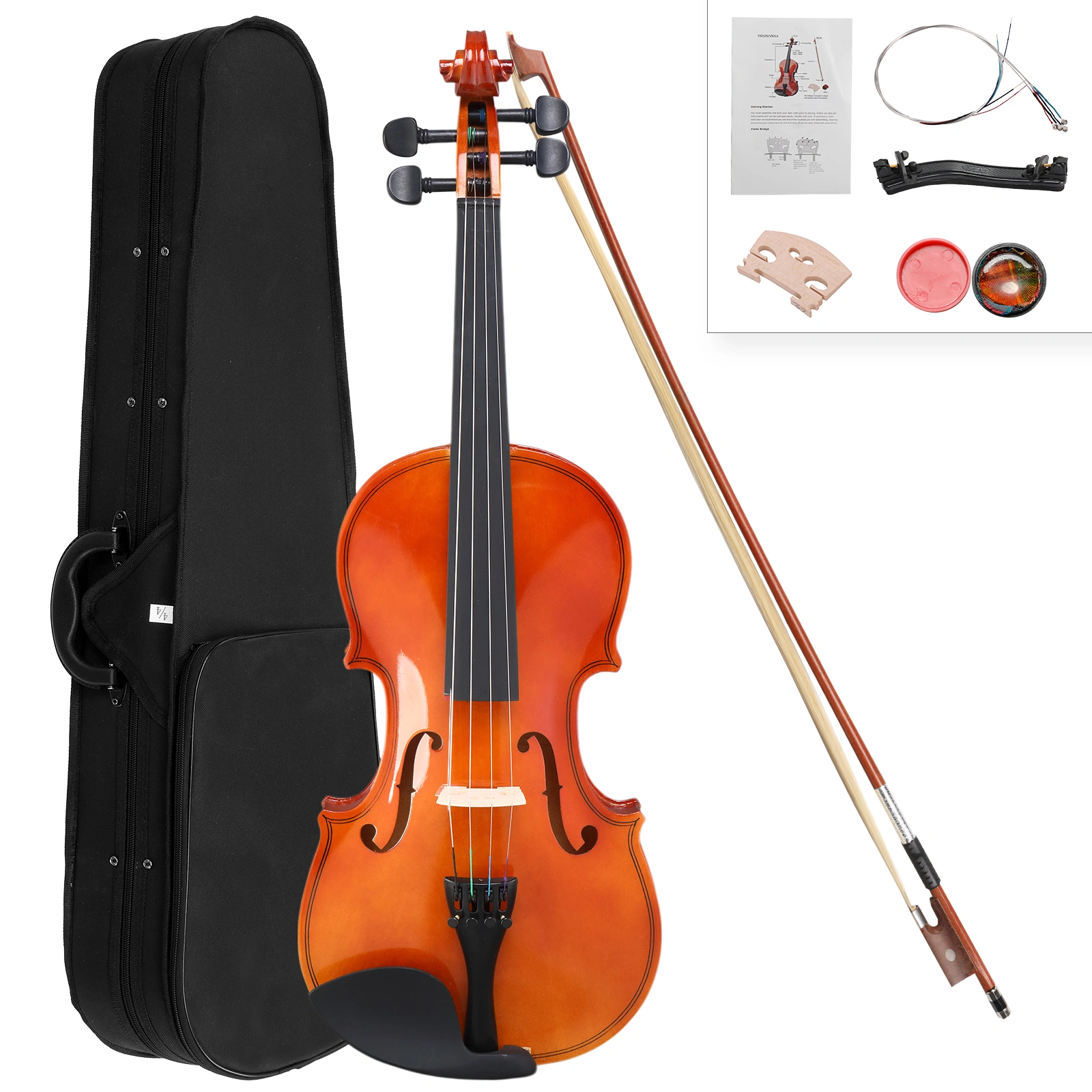GV100 3/4 Size Acoustic Violin Complete Bundle with Hard Case, Bow, Rosin, Strings & Shoulder Rest - Natural