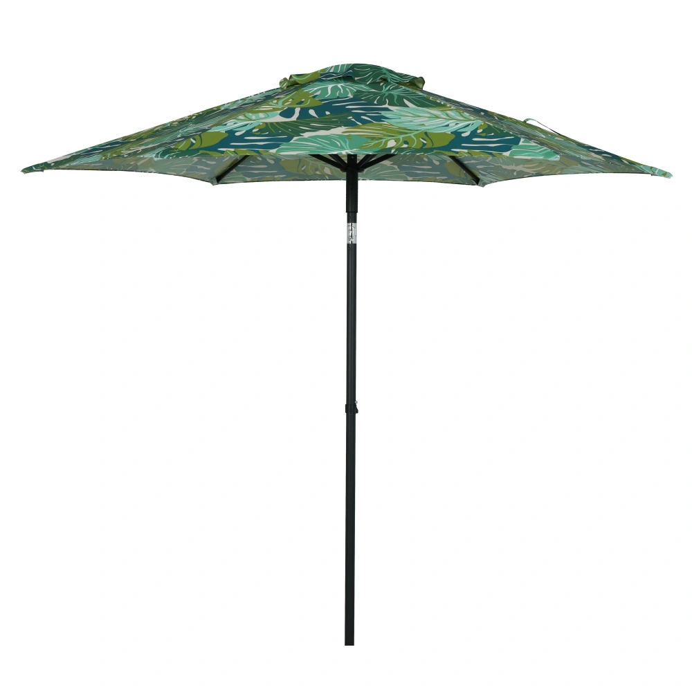 5' Palm Print Round Outdoor Patio Market Umbrella, Push-Up Open, 3-Angle Tilt